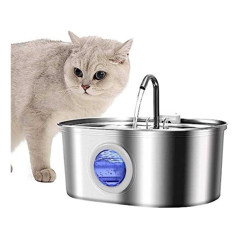Rellaty Cat Water Fountain Stainless Steel 3.2L/108oz Pet Fountain Water Bowl Dog Drinking Dispenser Cat Feeding & Watering Supplies Animal Metal - Healthber