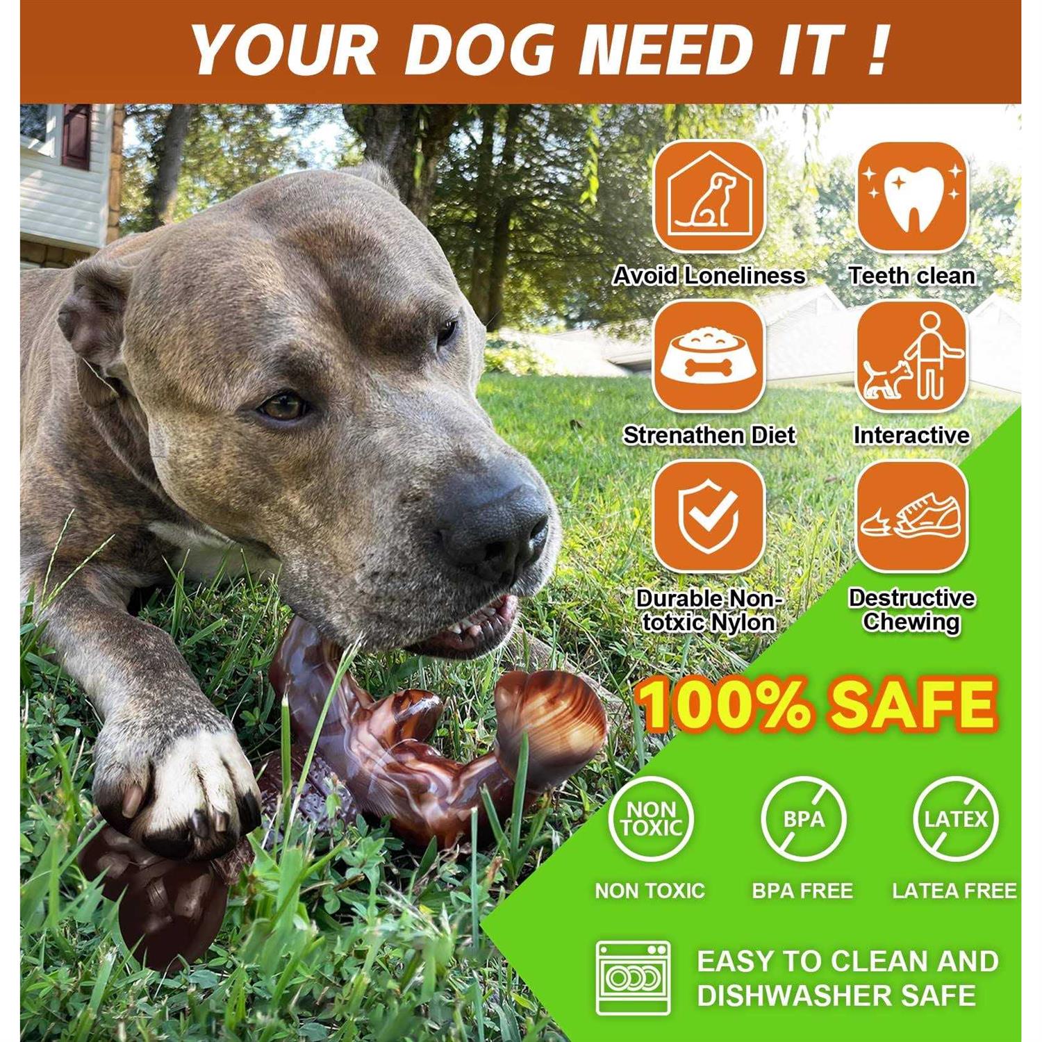 Dog Chew Toys for Aggressive Chewers Indestructible Dog Toys,Real Bacon Flavored,MOXIKIA Tough Dog Bone Chew Toy Durable Dog Toys for Medium Large br - Healthber