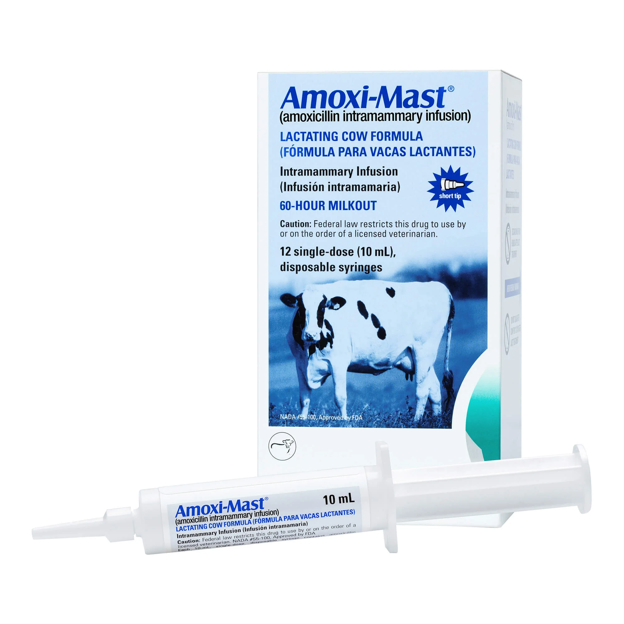 Rx Amoxi-Mast (amoxicillin intramammary infusion) Lactating Cow Formula, 12 single-dose 10mL syringes - Healthber