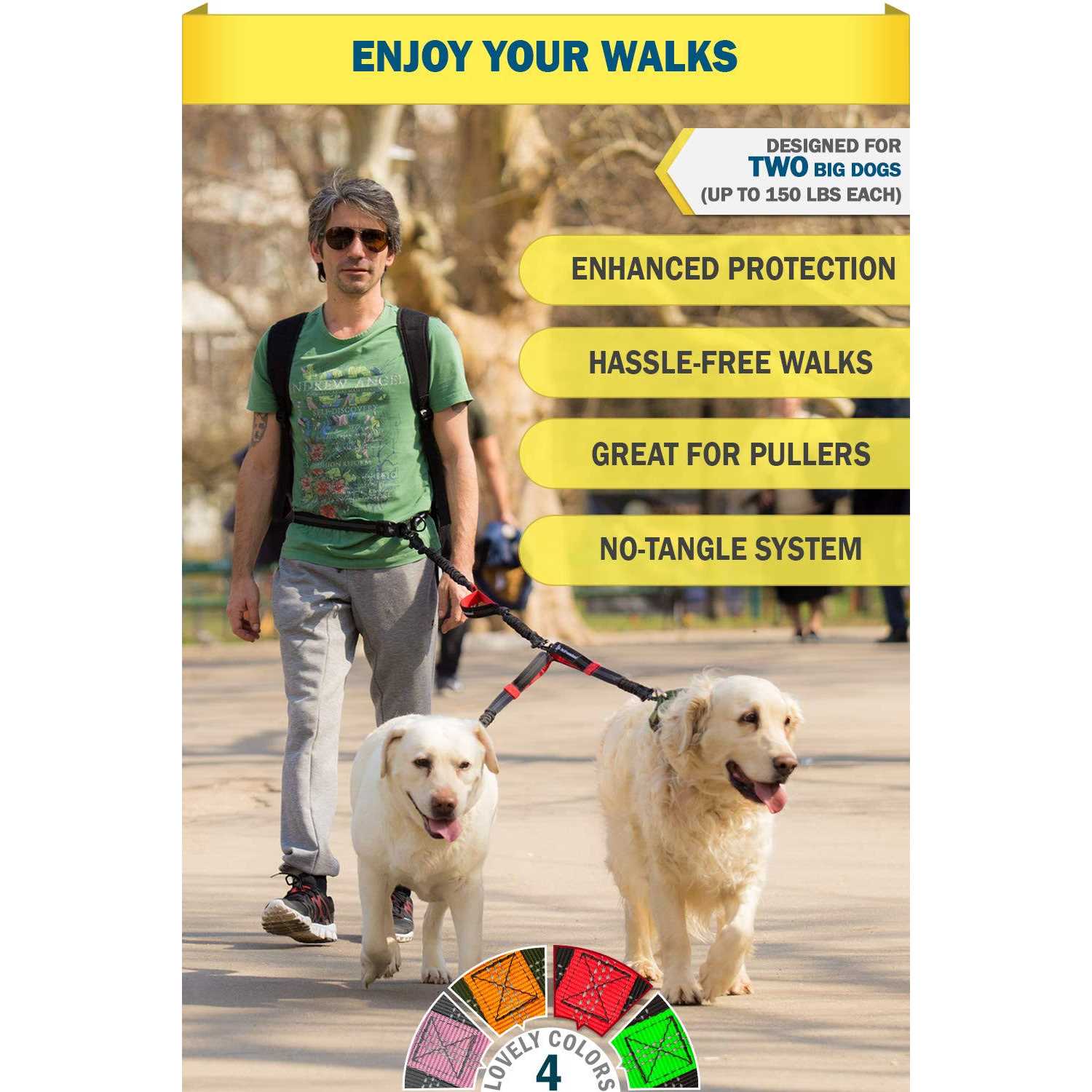 Pet Dreamland Exquisite Double Dog Leash for Large Dogs Hands Free Dog Leash 2 Dogs - Healthber
