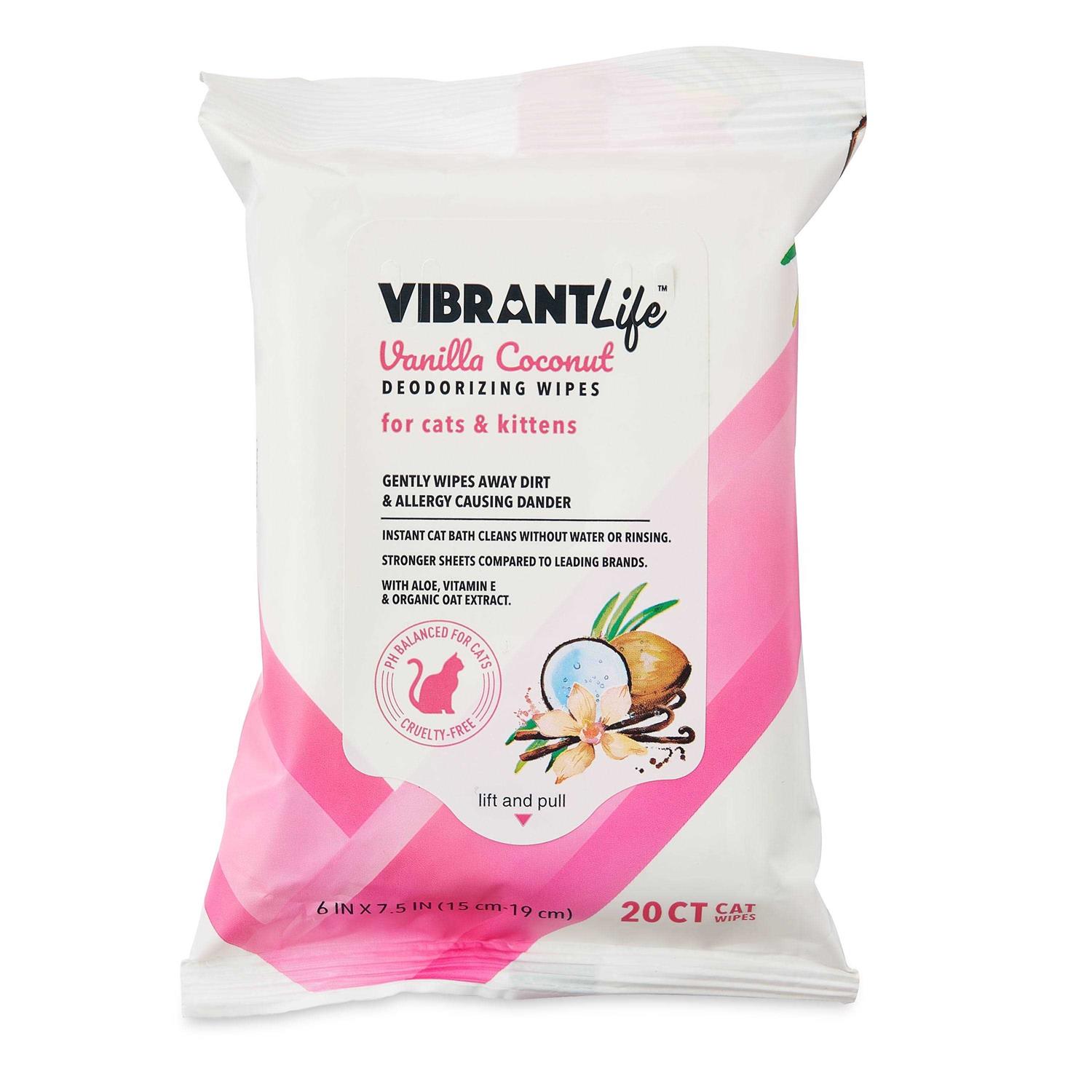 Vibrant Life Vanilla Coconut Deodorizing Wipes for Cats & Kittens - Healthber