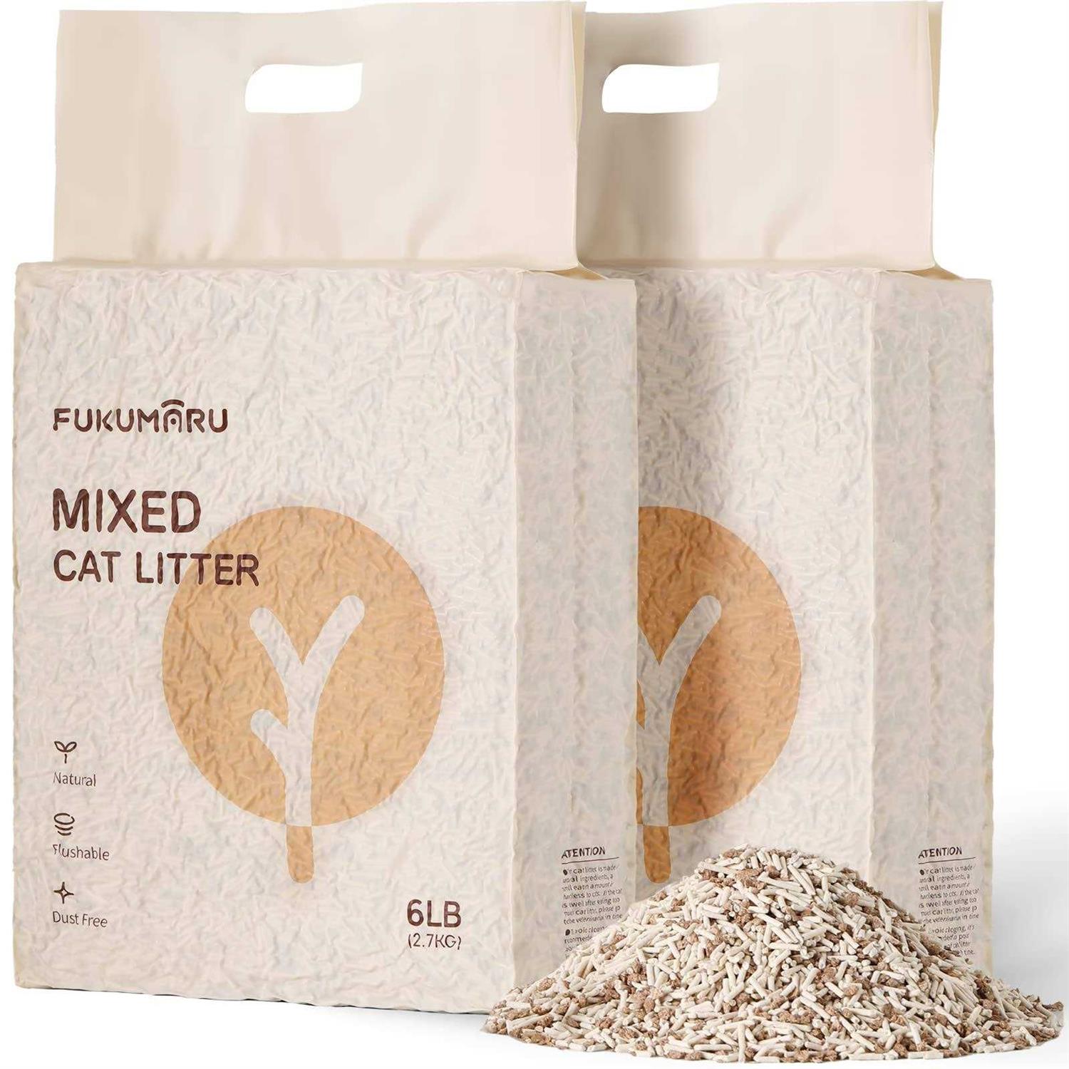 FUKUMARU Tofu Cat Litter Clumping Cat Litter, Dust Free Unscented Flushable Tofu Litter, Natural, Lightweight and Low Tracking Cat Litter - Healthber
