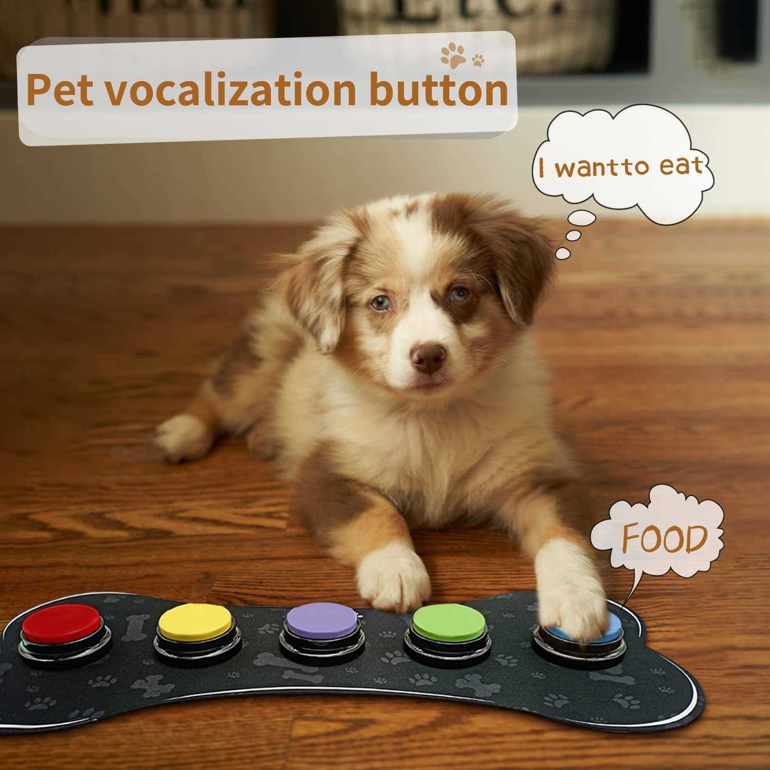 Set of 5 Color Dog Buttons with Rubber Mat for Communication,Dog Talking Buttons,Pet Buttons,Dog Training & Behavior Aids,Train Your Dog to Voice - Healthber
