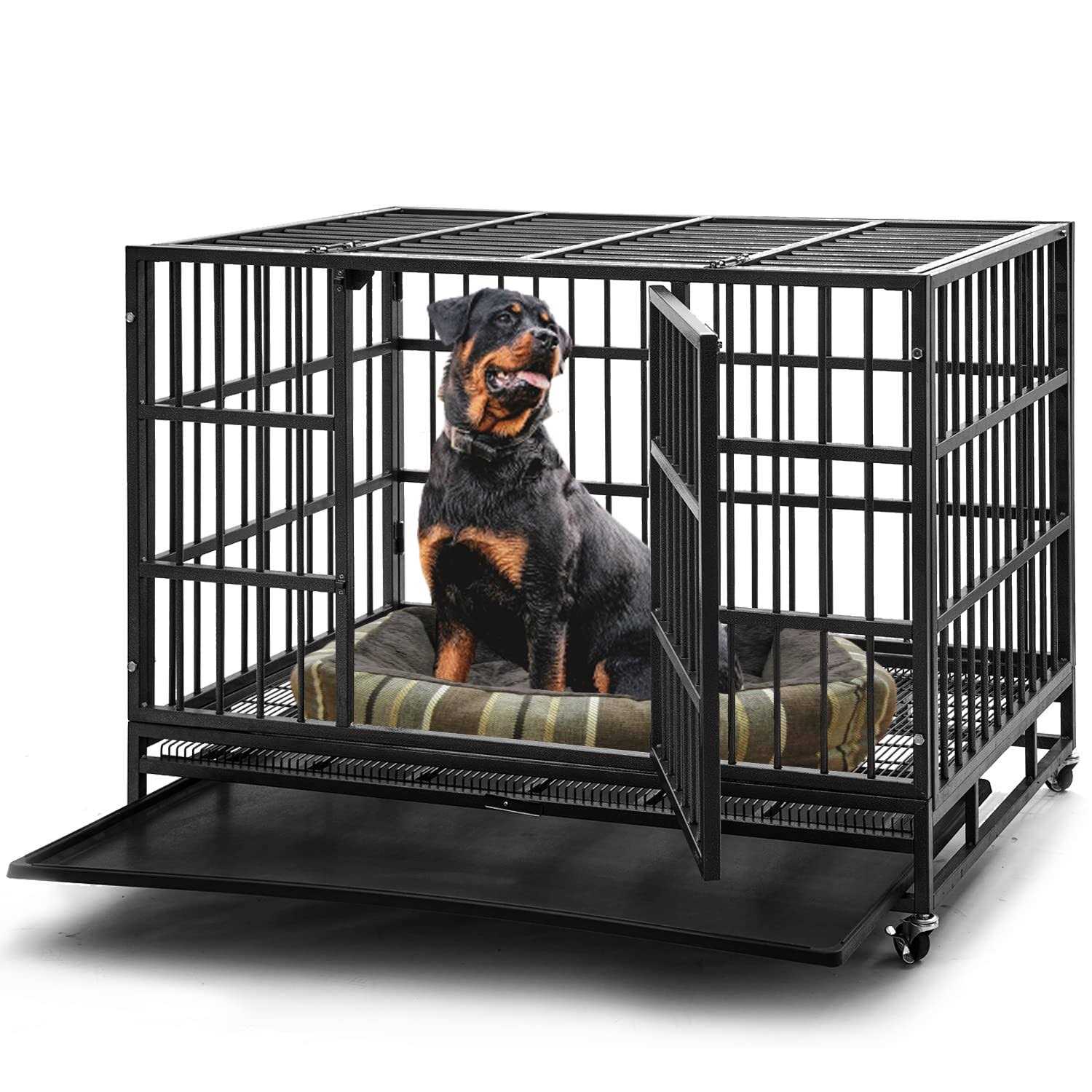HIWOKK 48 inch Heavy Duty Indestructible Dog Crate Steel Escape Proof - Healthber