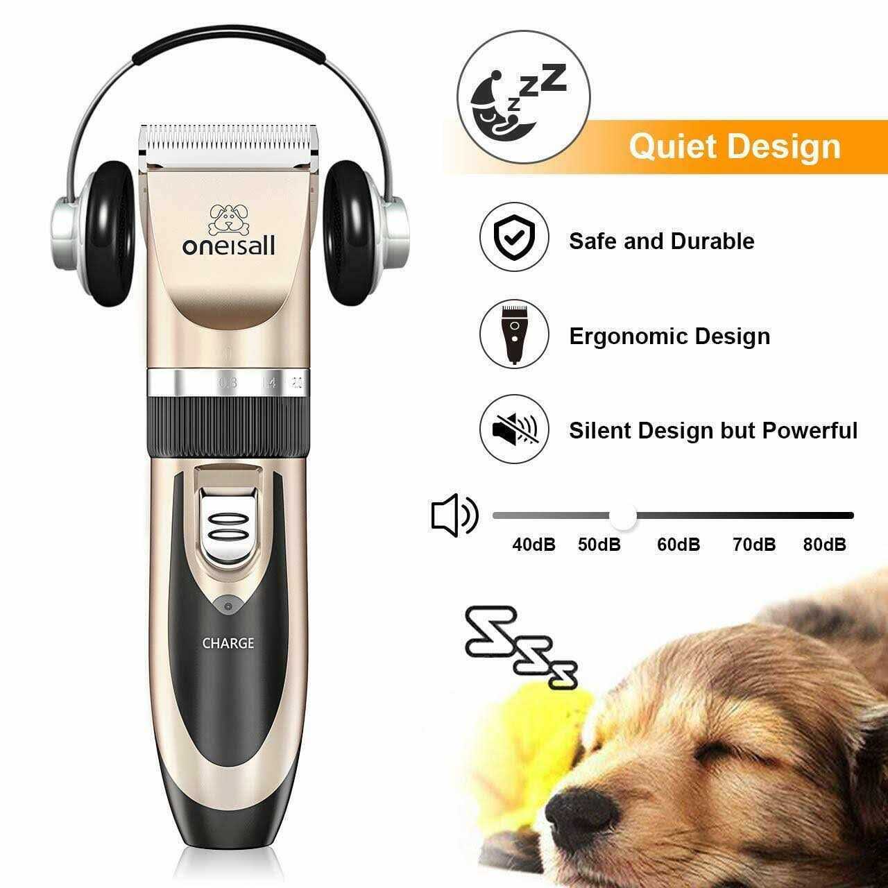 oneisall Dog Shaver Clippers Low Noise Rechargeable Cordless Electric Quiet Hair Clippers Set for Dogs Cats Pets - Healthber