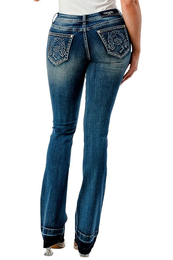 Grace in LA 3D Horse Mid Rise Bootcut Jeans - Healthber