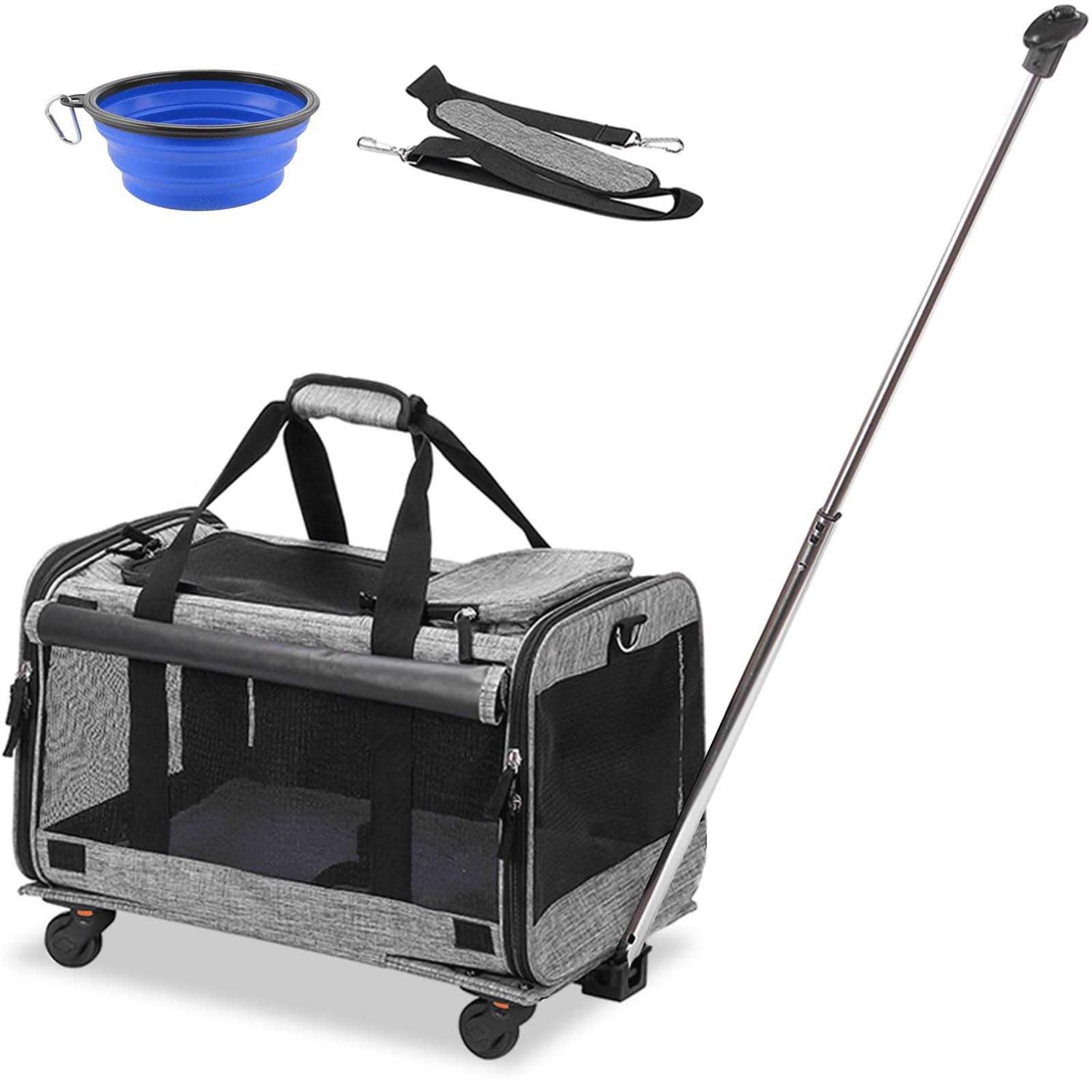 Mexmiody Pet Carrier with Wheels Airline Approved Dog Cat Carrier for Medium Small Dogs - Healthber