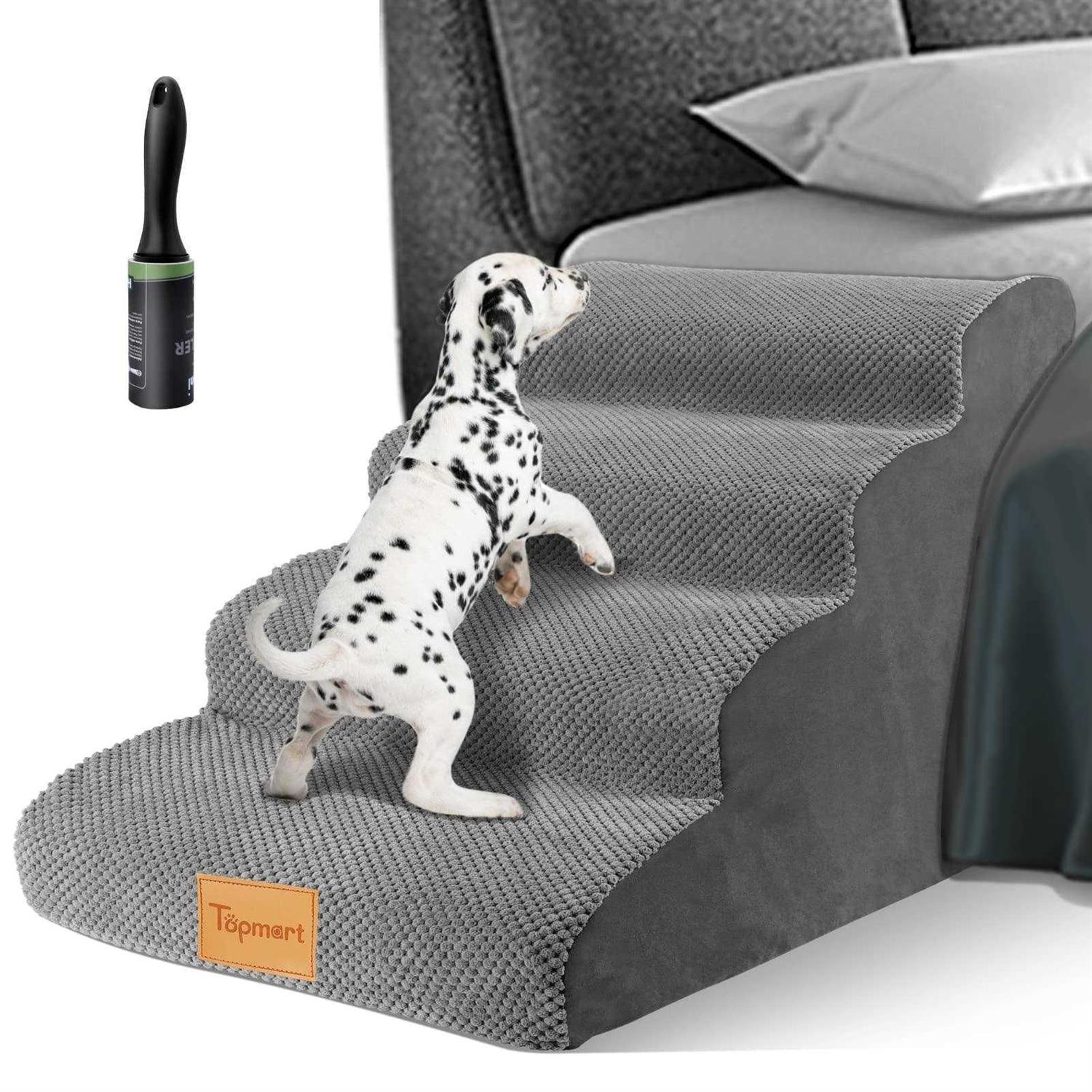 Topmart High Density Foam Dog Steps 4 Tiers,Extra Wide Deep Pet Steps,Non-Slip Pet Stairs,Dog Ramp for Bed,Soft Foam Dog Ladder,Best for Older Dogs - Healthber