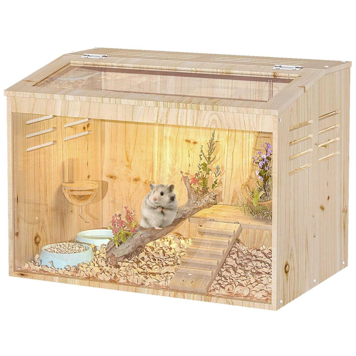 Large Hamster Cage Small Animal Cage for Hamster’s House Natural Wood Making Syrian Dwarf Hamsters Degus Mice or Other Similar-Sized Pets - Healthber