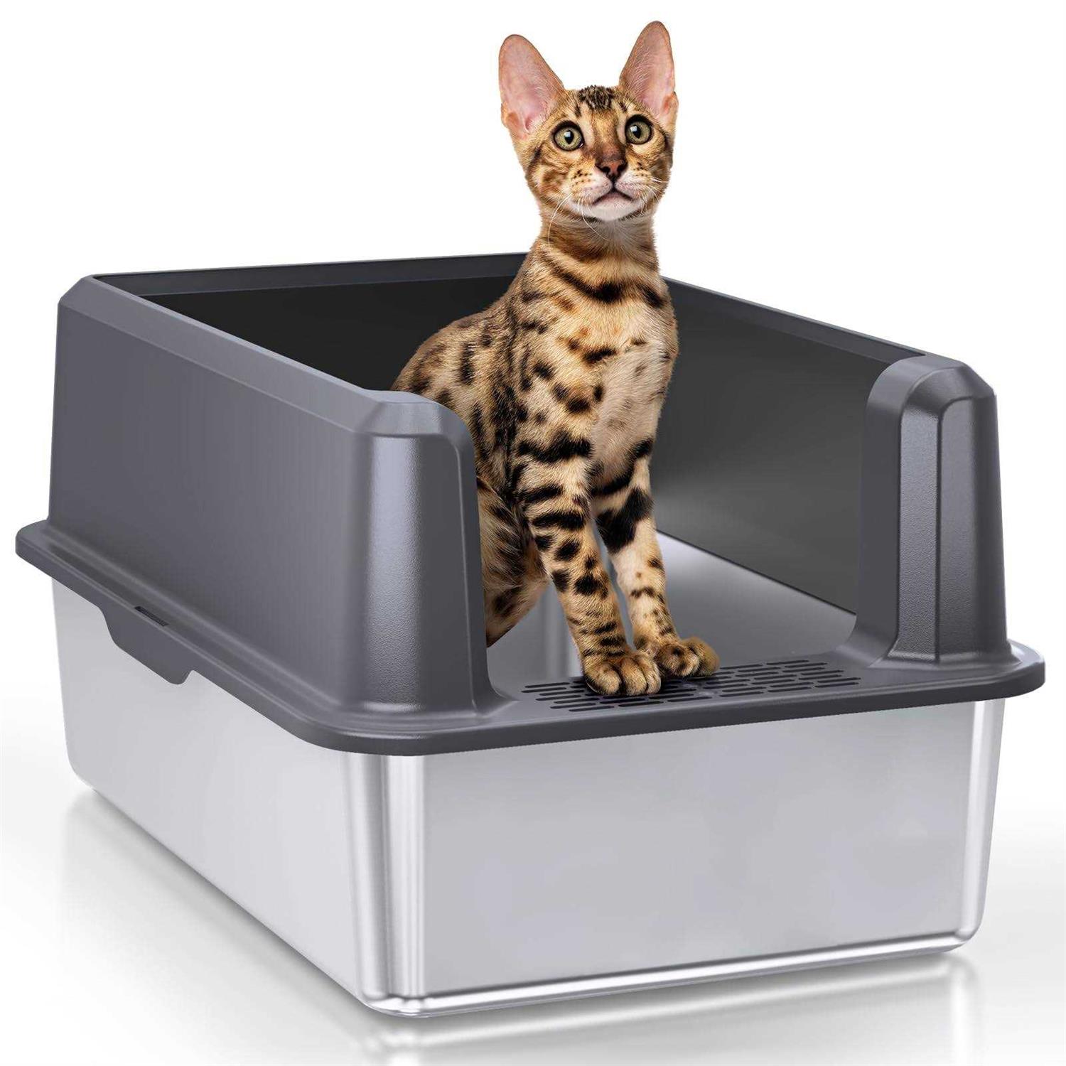 WoofiGo Stainless Steel Cat Litter Box with Lid XL Litter Box for Big Cats - Healthber