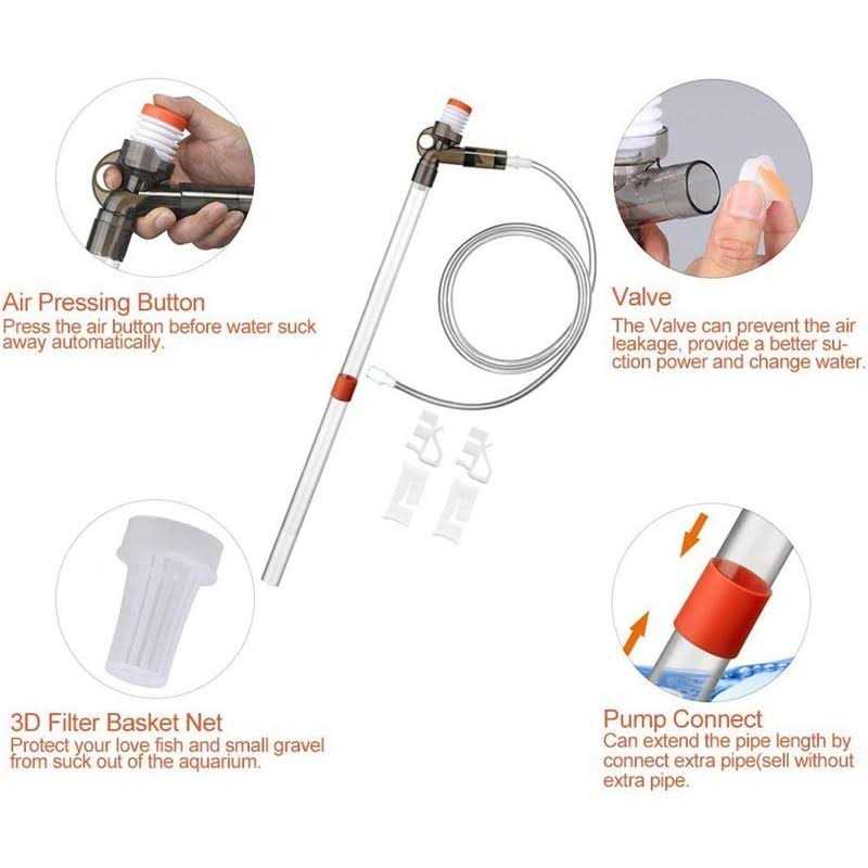 Aquarium Gravel Cleaner Fish Tank Kit Long Nozzle Water Changer for Water Changing and Filter Gravel Cleaning with Air-Pressing Button and Adjustable - Healthber