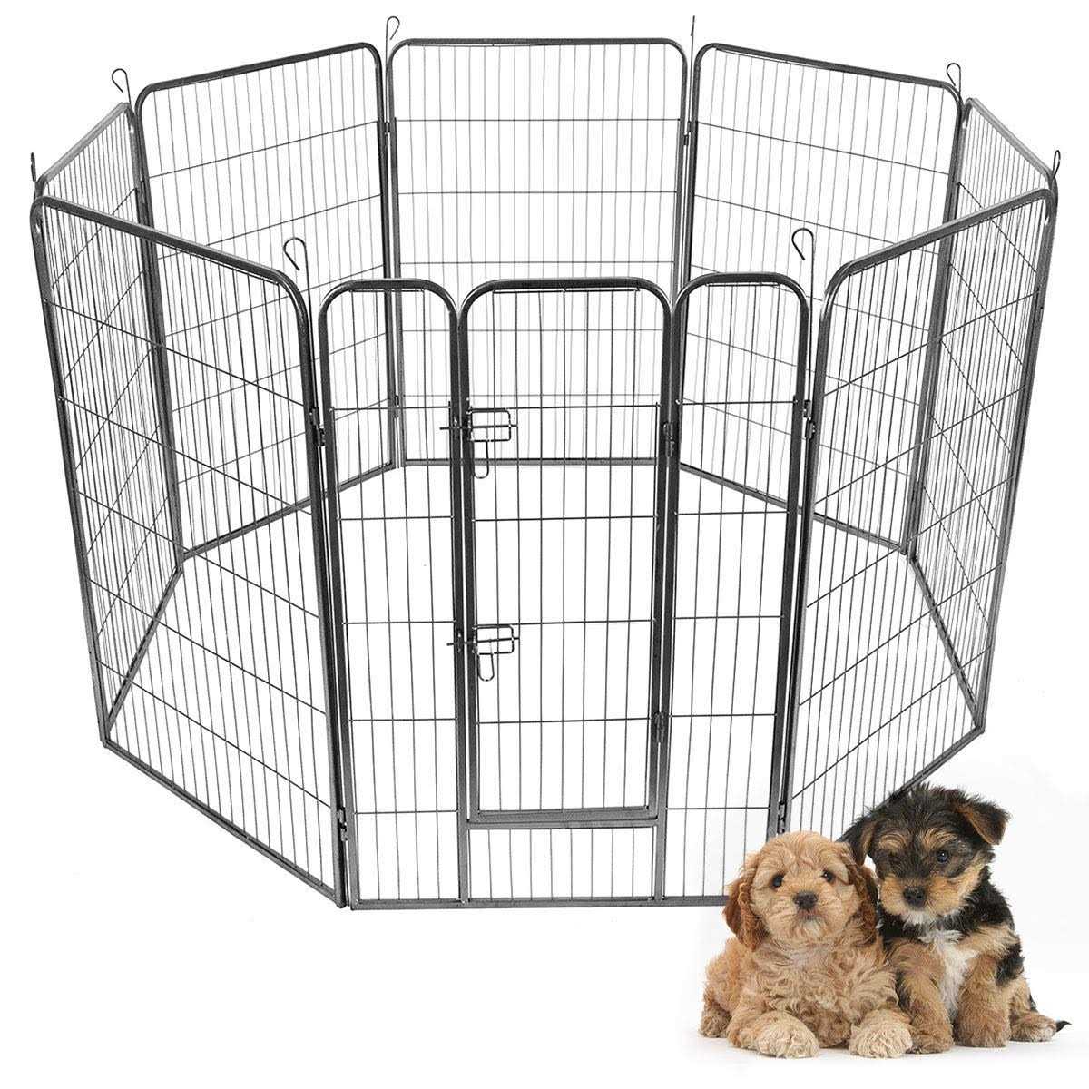 Giantex Dog Fence with Door 16/8 Panels Dog Playpen for Outside Large Dogs - Healthber