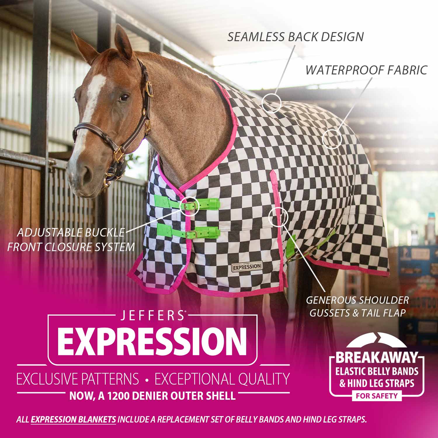Expression 1200 Denier Standard Neck Turnout Blanket, 240 Gram, Skater Cowgirl - Healthber