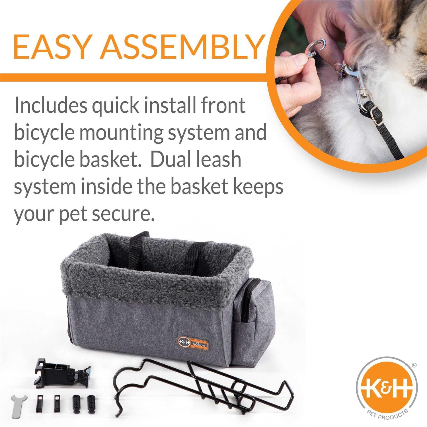 K&H Pet Products Travel Bike Basket for Pets Gray - Healthber