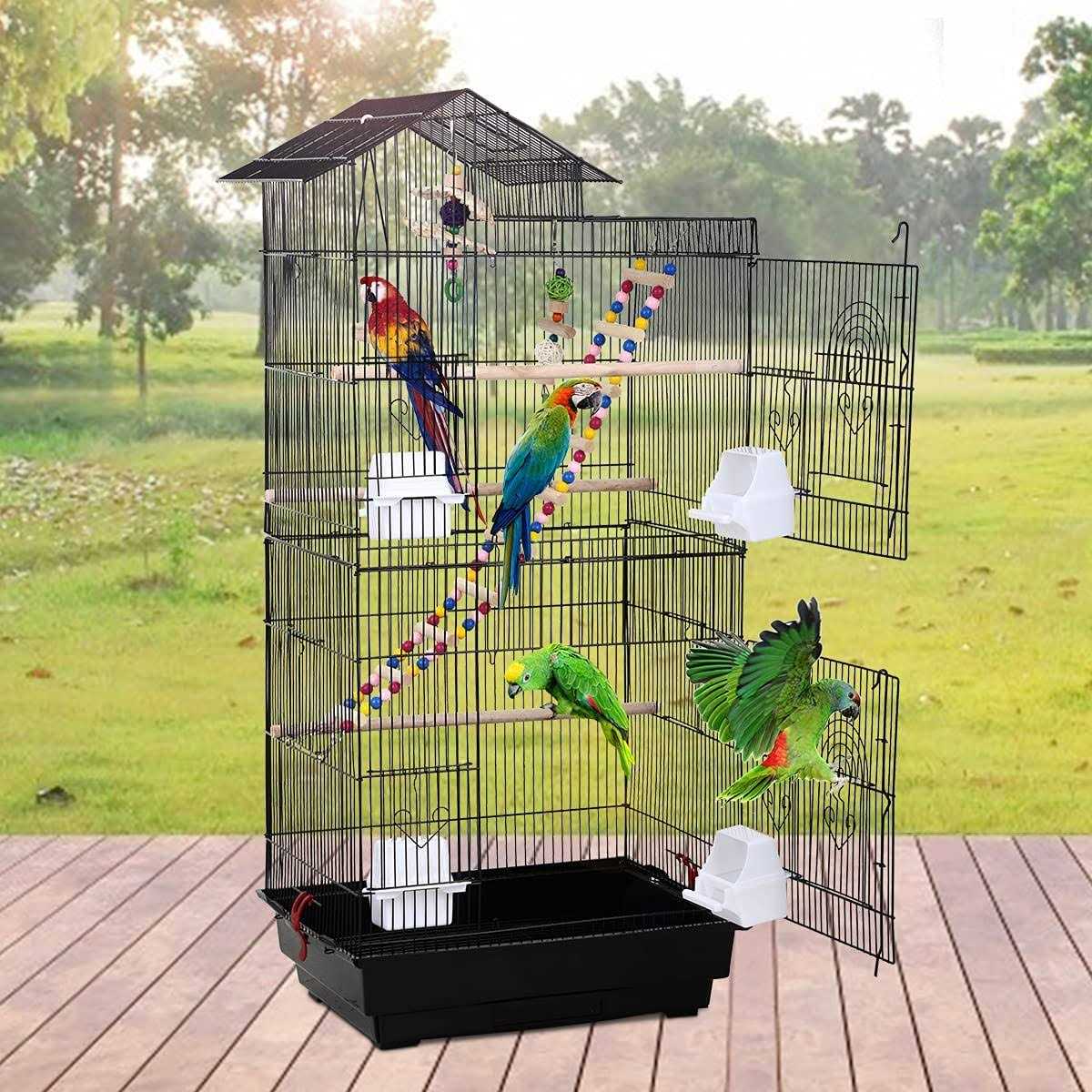 Dkeli 39 Inch Big Bird Cage Study Parakeet Cage Aviary with Accessories Roof Top Flight Parrot Cage with Ladder and Swing Jaulas para Pajaros for Small - Healthber