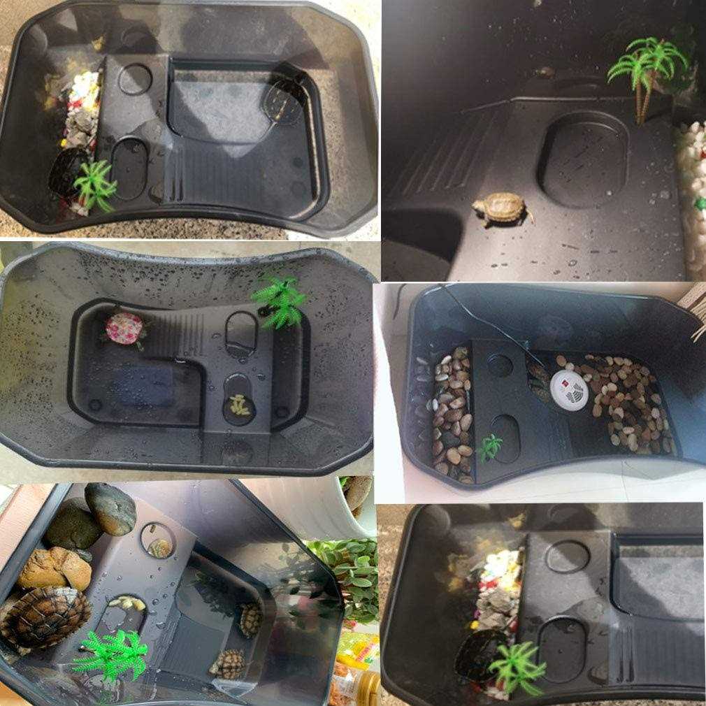 Hamiledyi Turtle Tank Aquarium,Reptile Habitat,Turtle Habitat Terrapin Lake Reptile Aquarium Tank with Platform Plants for Crayfish Crab - Healthber
