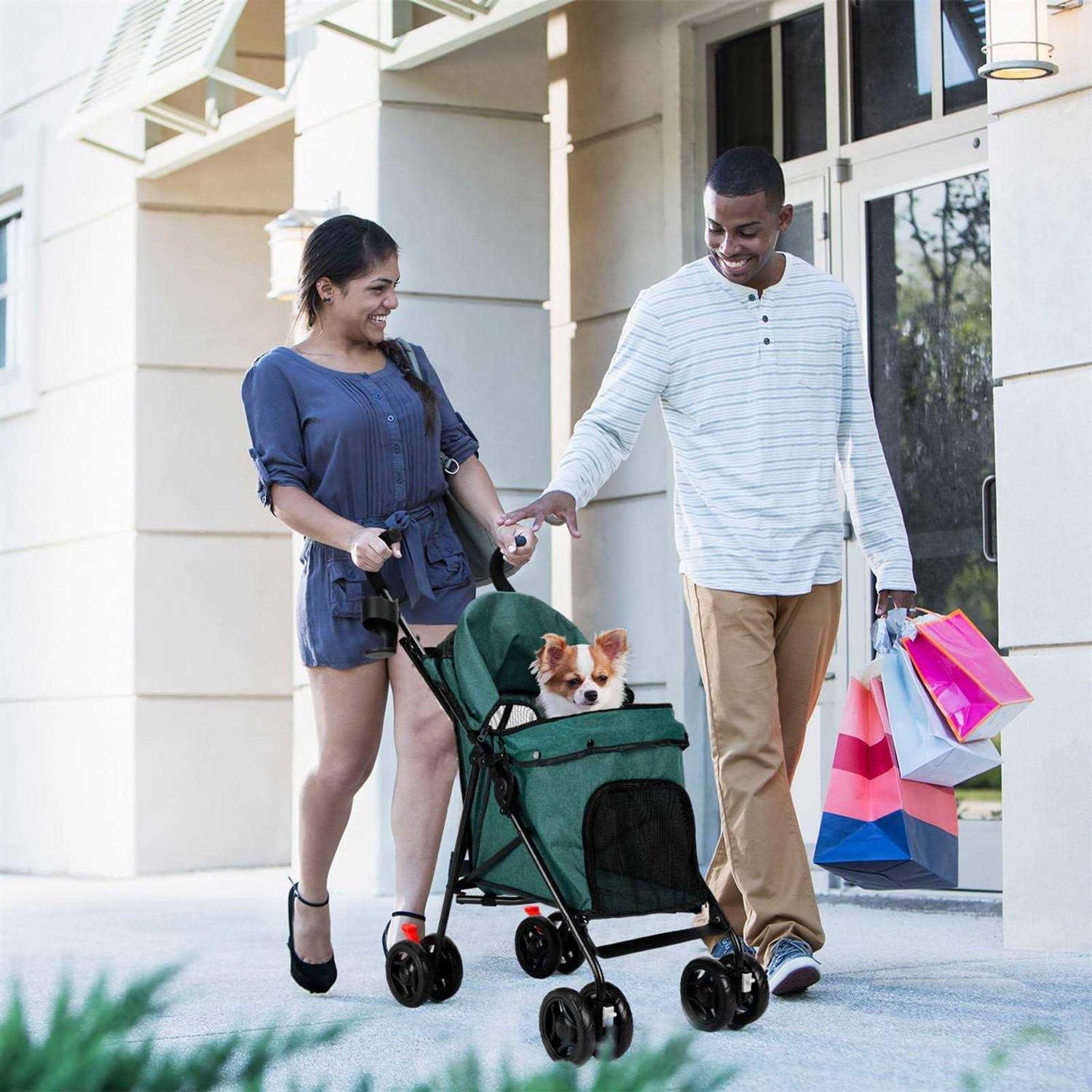 Pet Dog Stroller, Wedyvko 4 Wheels Foldable Dogs and Cat Strollers with Cup Holder for Small and Medium Cats - Healthber