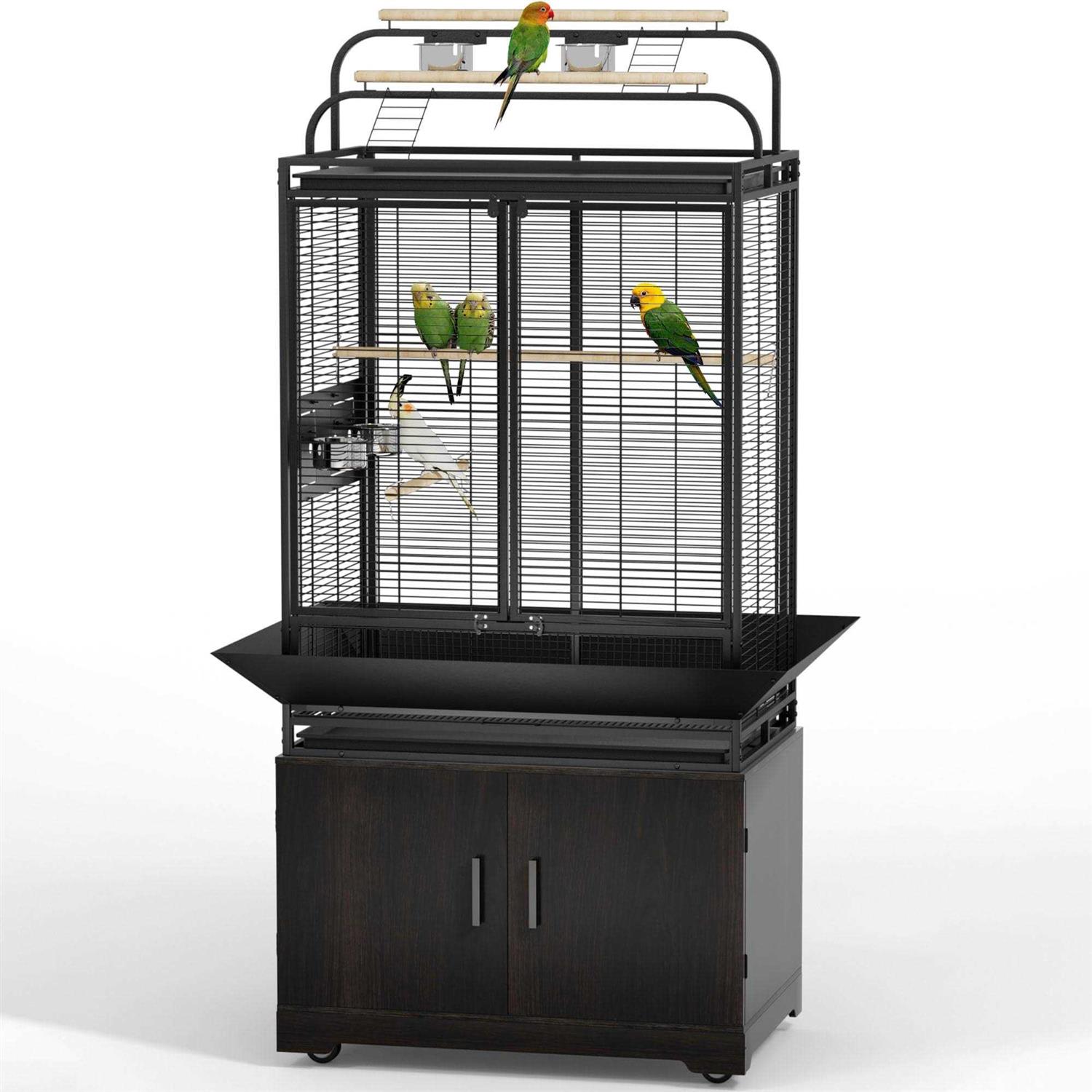 Gdlf 71-Inch Bird Cage with Play Top And Rolling Storage Cabinet Extra Large with Cover - Healthber