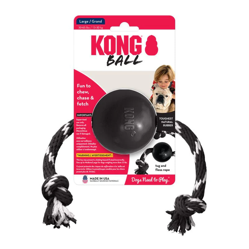 KONG Extreme Ball with Rope, Black, Large - Healthber