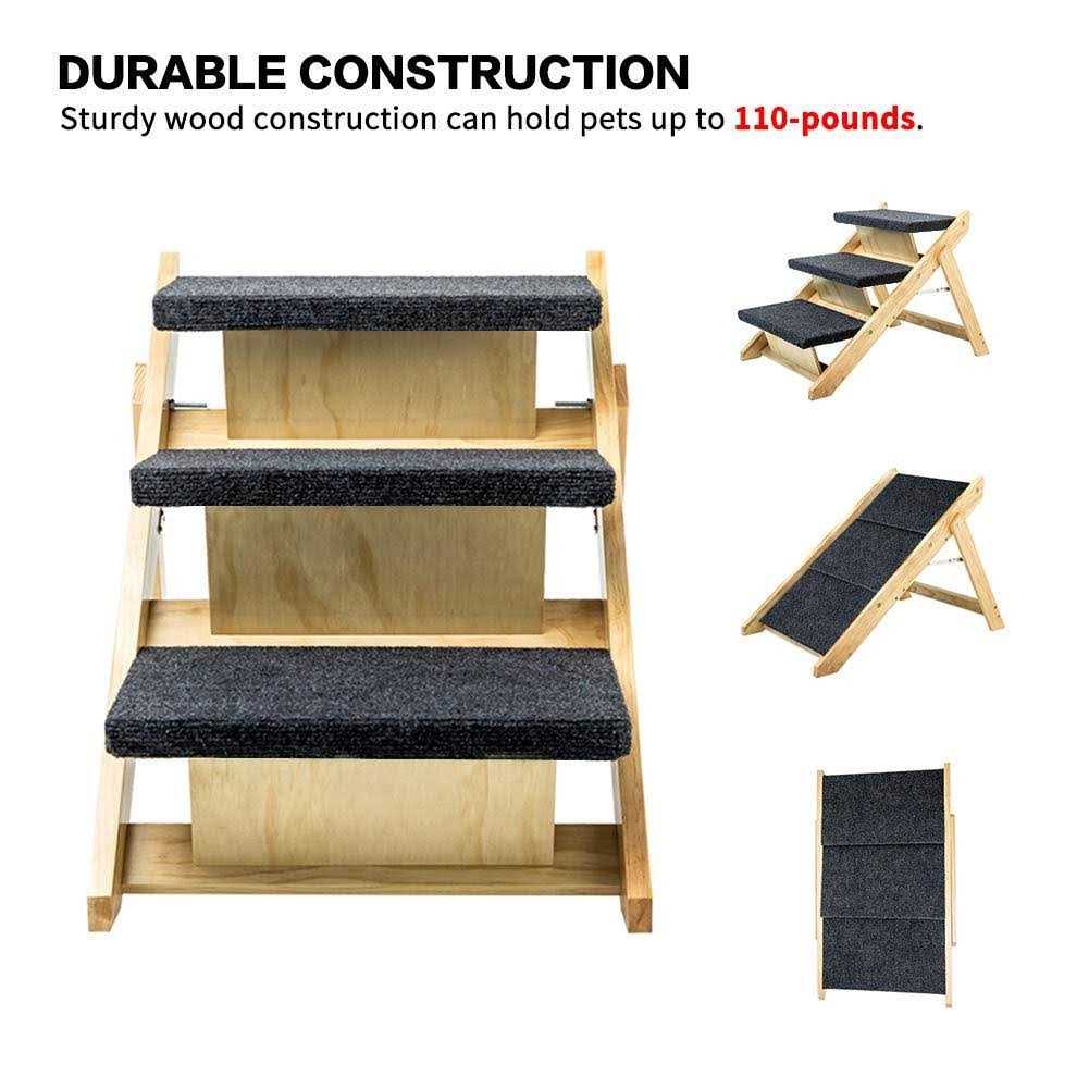 Mewang Wooden Dog Stairs/Steps Foldable 4 Levels Pet Stairs & Ramp Perfect for Beds and Cars - Healthber