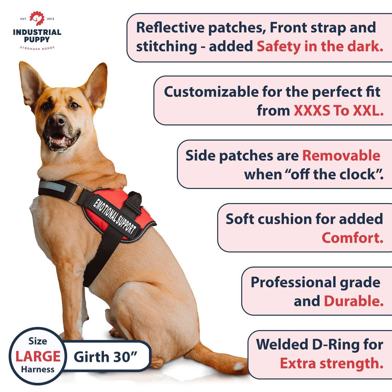 Industrial Puppy Emotional Support Dog Vest Harness with Reflective Straps - Healthber