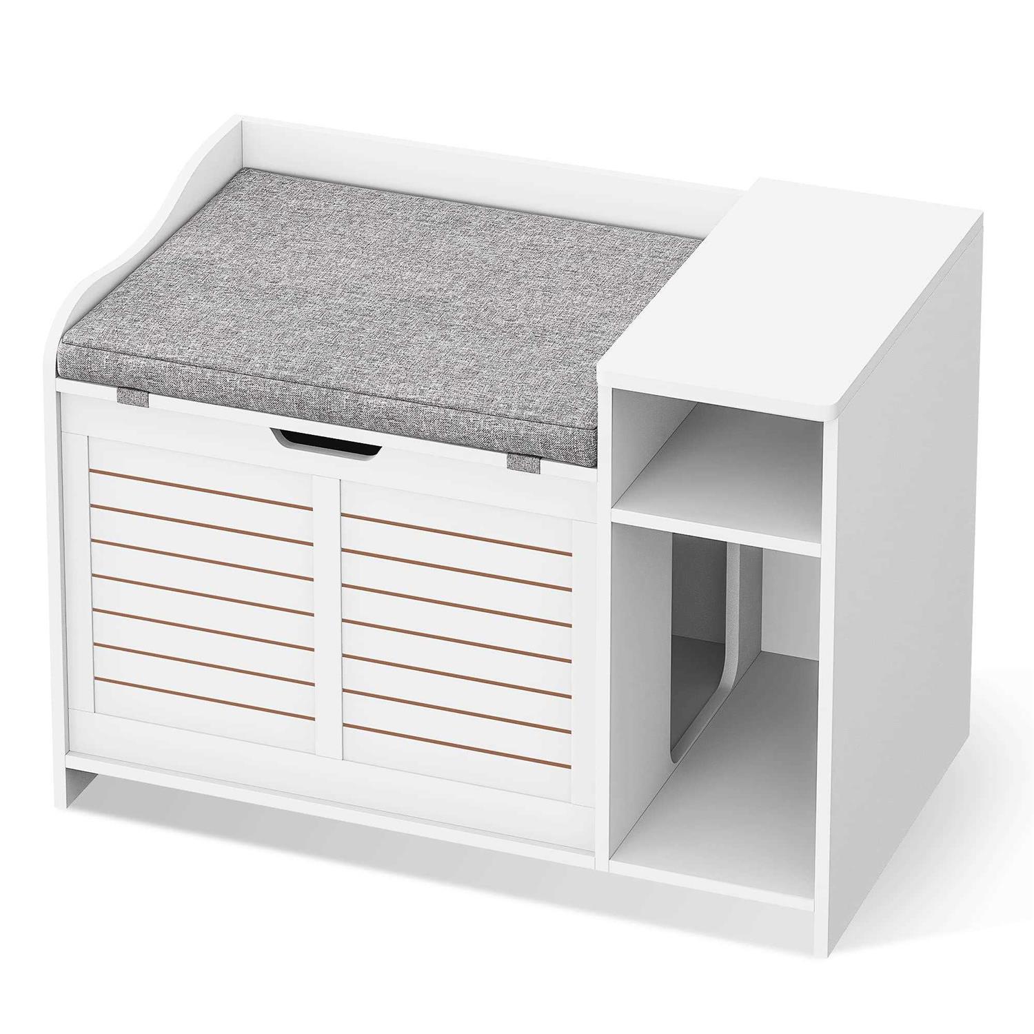IDEALHOUSE Litter Box Enclosure with Top Opening with Cushion Cat Litter Box Furniture Hidden - Healthber