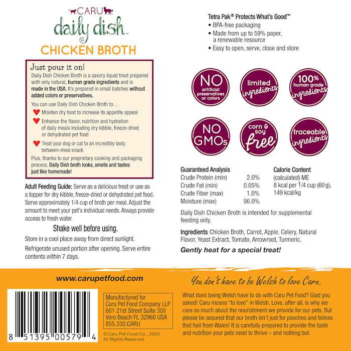 Caru Daily Dish Chicken Broth Meal Topper for Dogs and Cats - Healthber