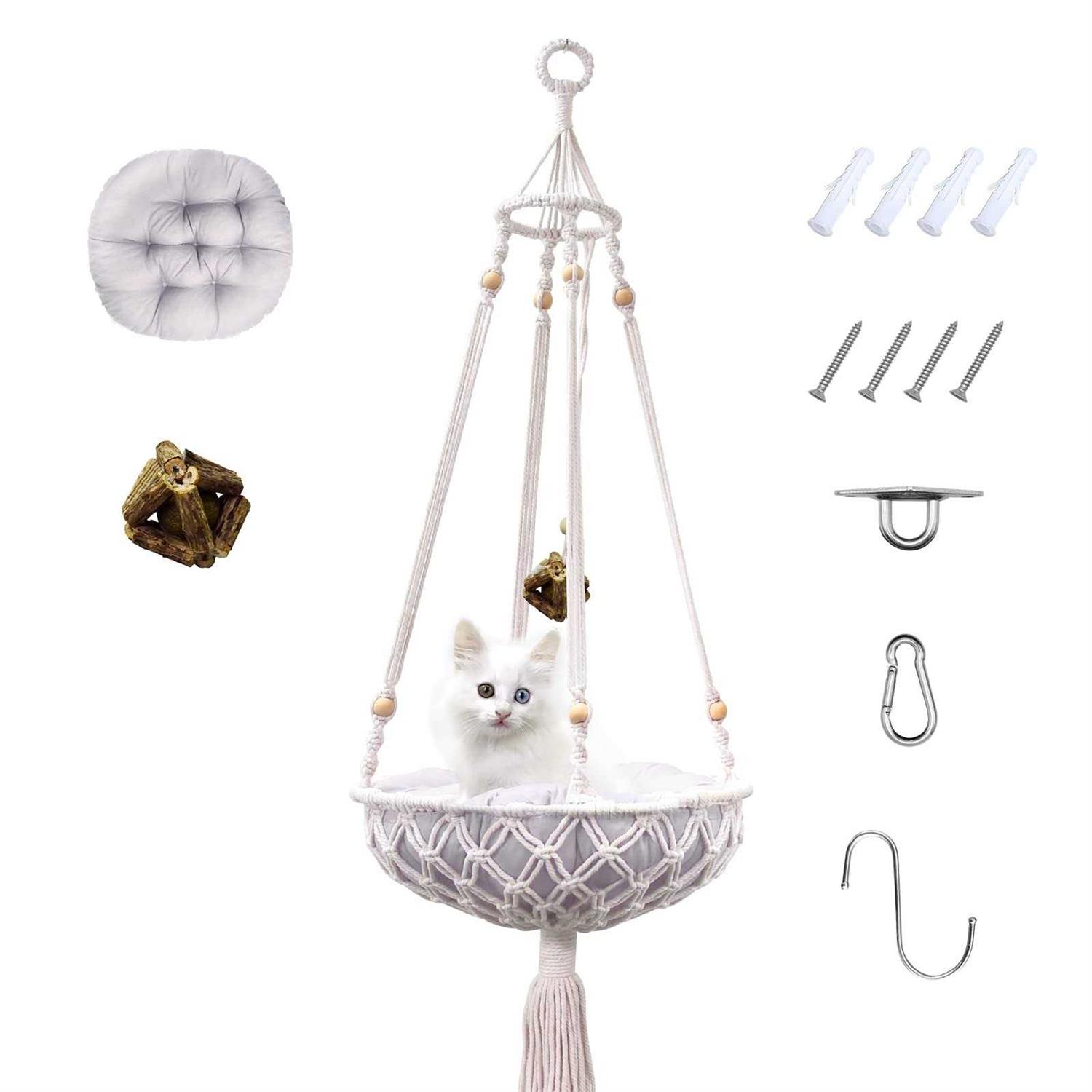 VAESCOL Macrame Hammock Handwoven Boho Cat Swing with Hanging Kit for Indoor Outdoor Home Decor Hang on Wall Bed for Sleeping - Healthber