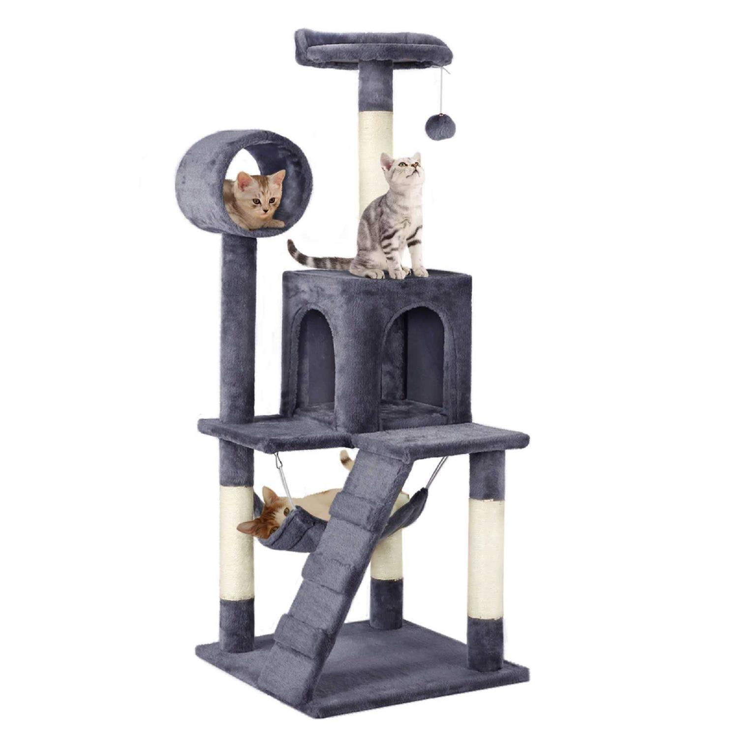 Topeakmart Plush Cat Tree Condo with Hammock Tunnel - Healthber
