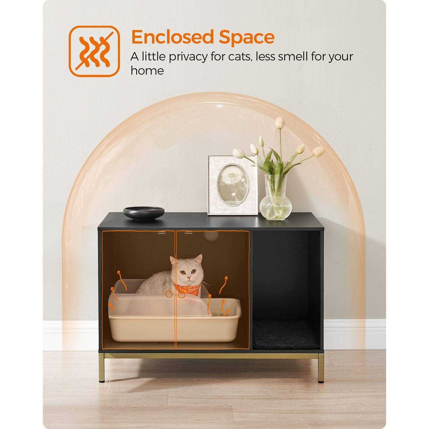 Feandrea Litter Box Enclosure Modern Cat Litter Box Furniture Hidden with Scratching Mat - Healthber