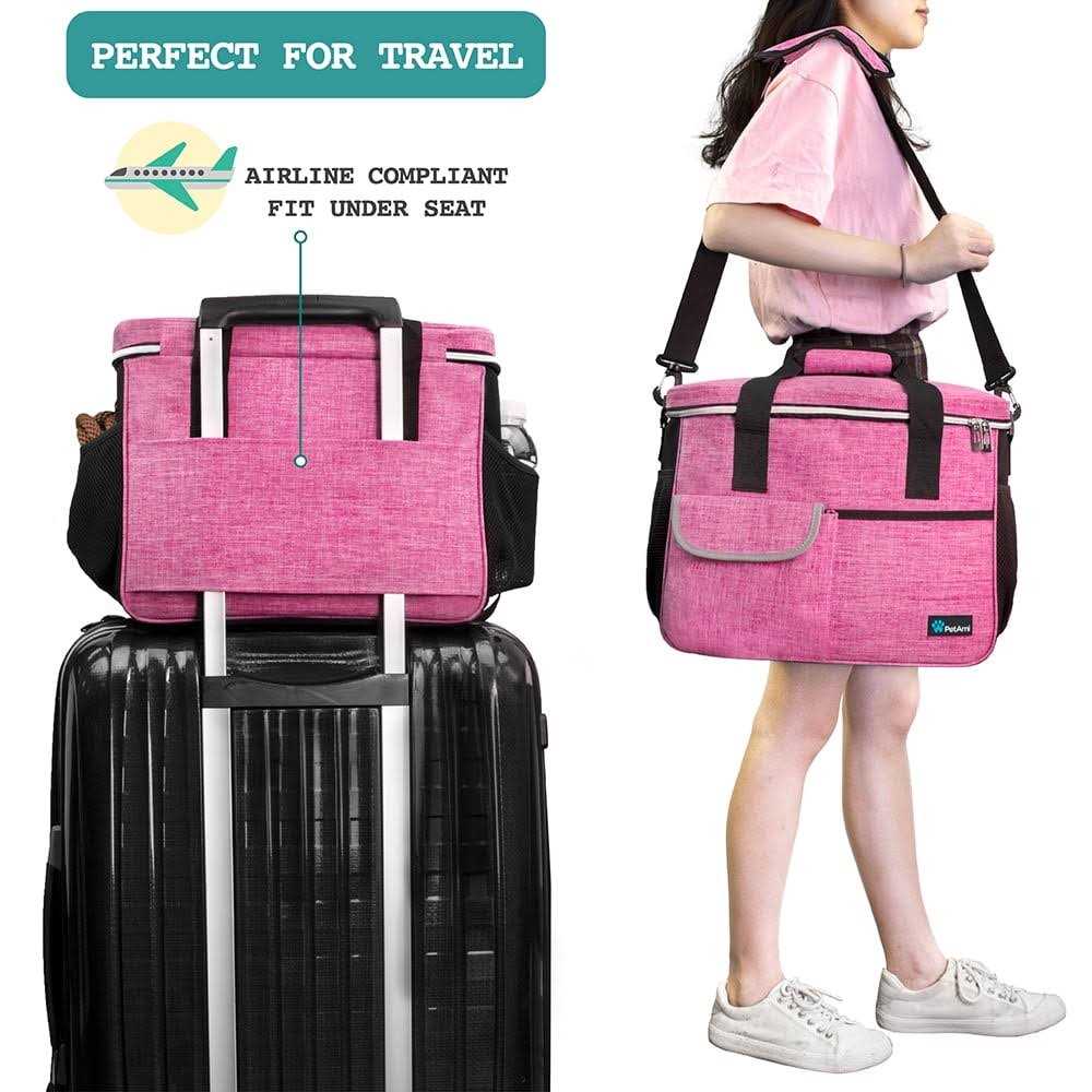 PetAmi Dog Travel Bag, Travel Pet Bag Organizer, Dog Food Travel Bag with Food container and Bowls - Healthber