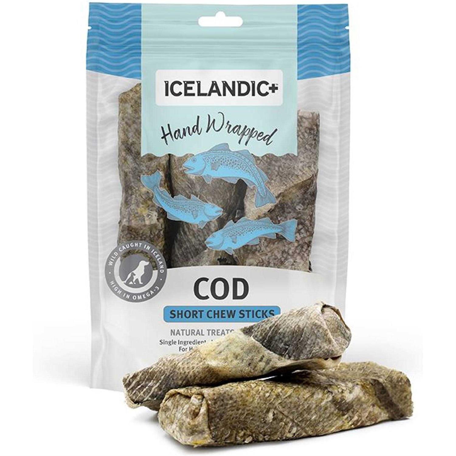 Icelandic+ Hand Wrapped Cod Skin Short Chew Stick Dog Treats - Healthber