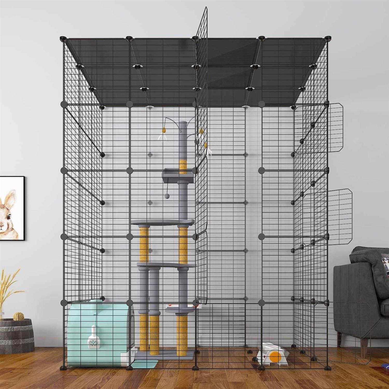 Eiiel Large Cat Cage Indoor Cat Playpen Metal Wire Kennels Crate Ideal for 1-4 Cats - Healthber