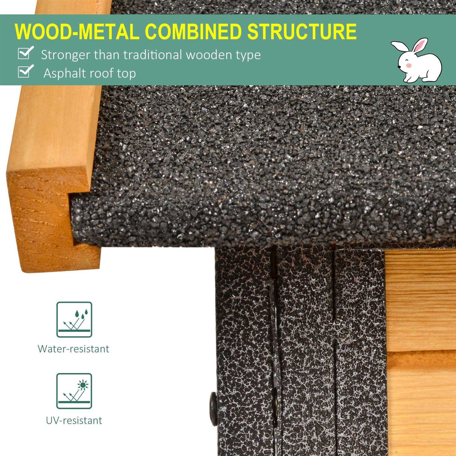 PawHut Wood-metal Elevated Pet Bunny House Rabbit Cage with Slide-Out Tray Outdoor - Healthber