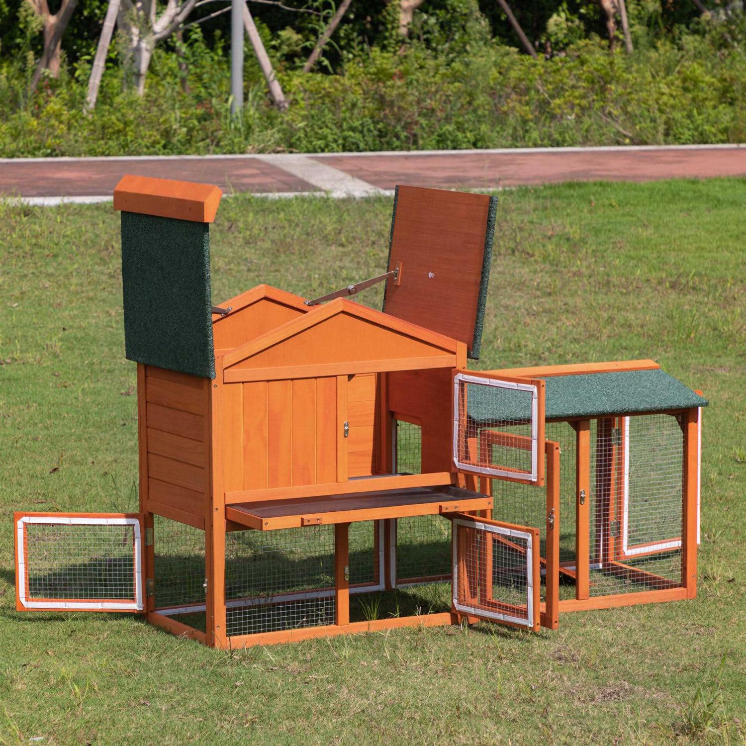Coziwow by Jaxpety 2-Tier Outdoor Wooden Rabbit Hutch with Ramp - Healthber