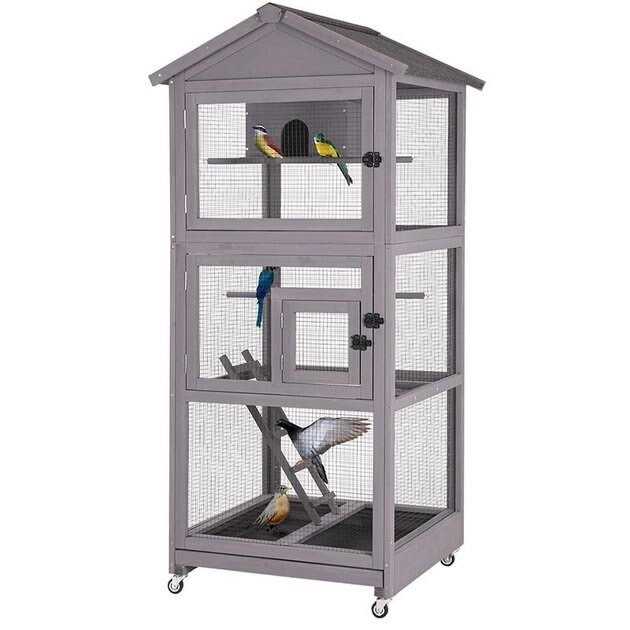 Aivituvin Wooden Large Bird Cage on Wheels AIR42 - Healthber
