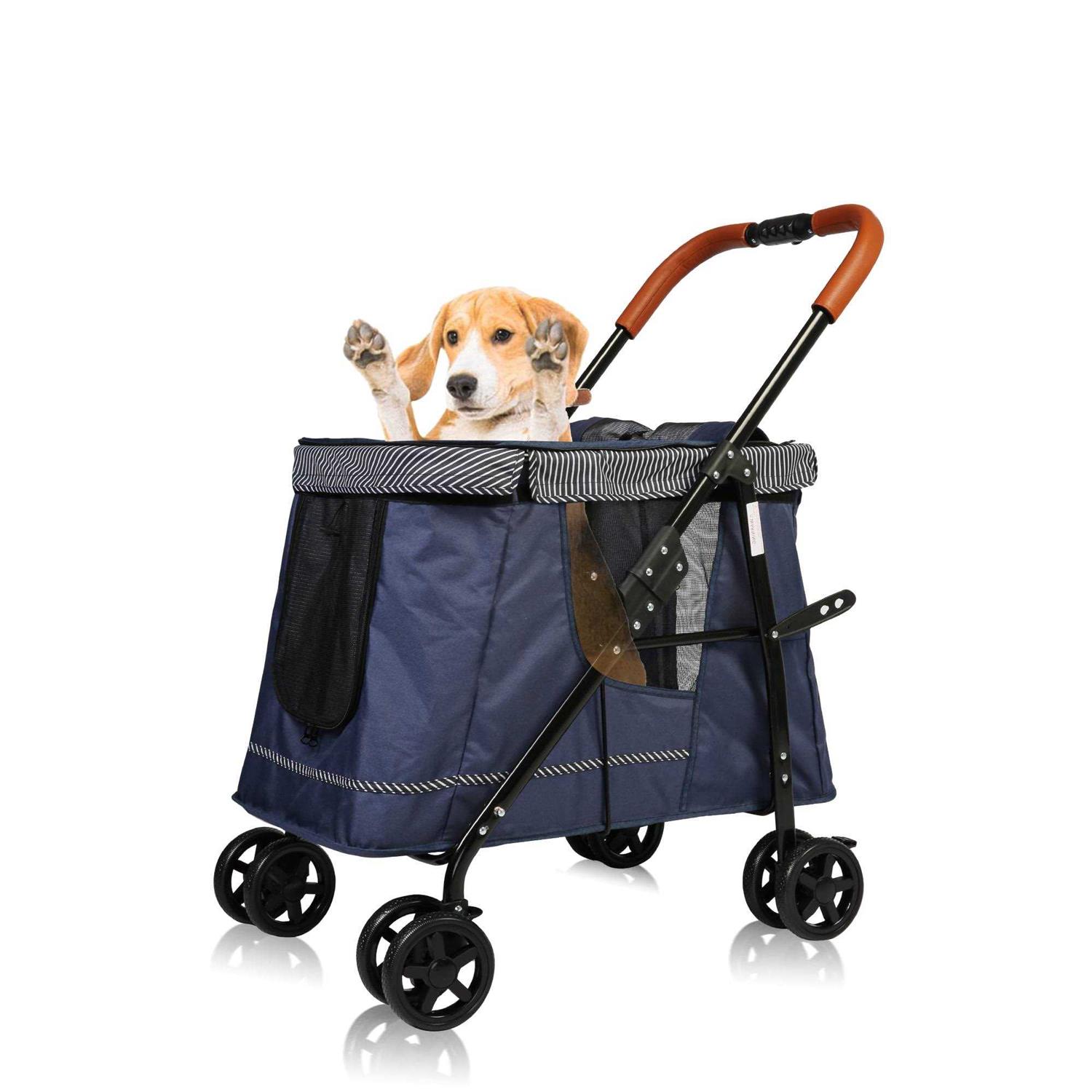 Folding Pet Stroller for Dog or Cats One-Click Folding Dog Travel Stroller with Dual Entry - Healthber