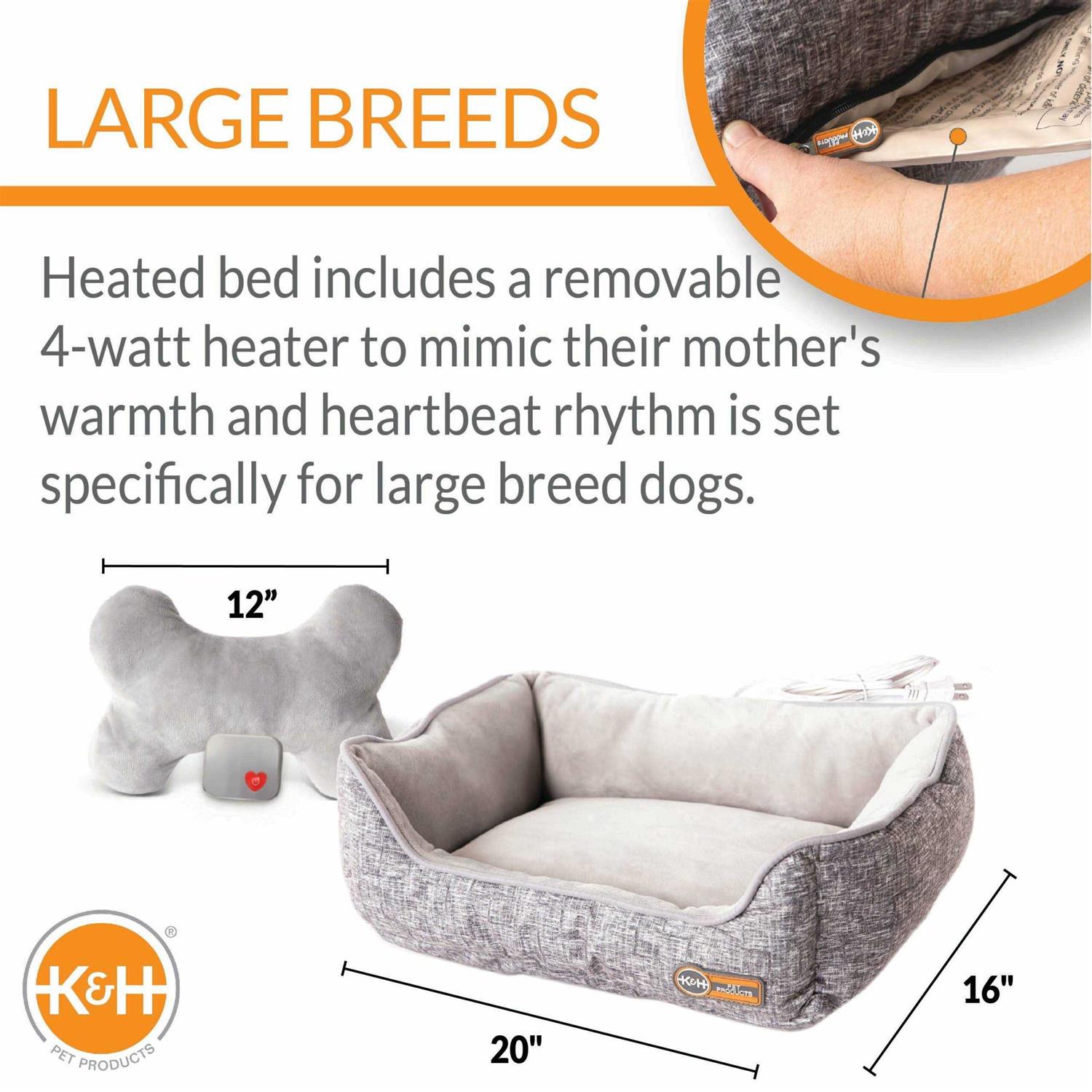 K&H Mother’s Heartbeat Heated Puppy Pet Bed with Bone Pillow - Healthber