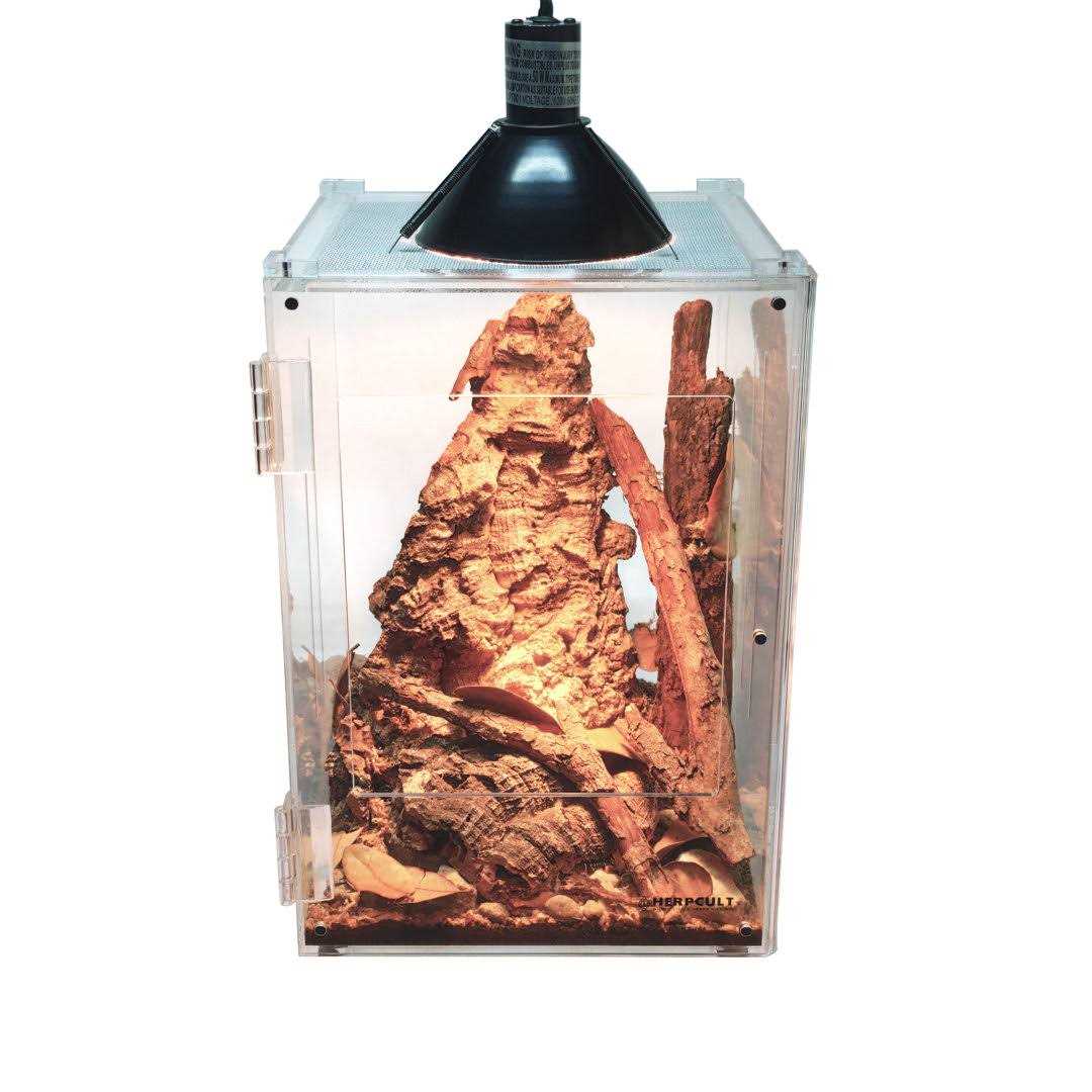 HerpCult Acrylic Reptile Enclosure Front-Opening Small Screen Top w/ Lock 8x8x12 3.3 Gallon - Healthber
