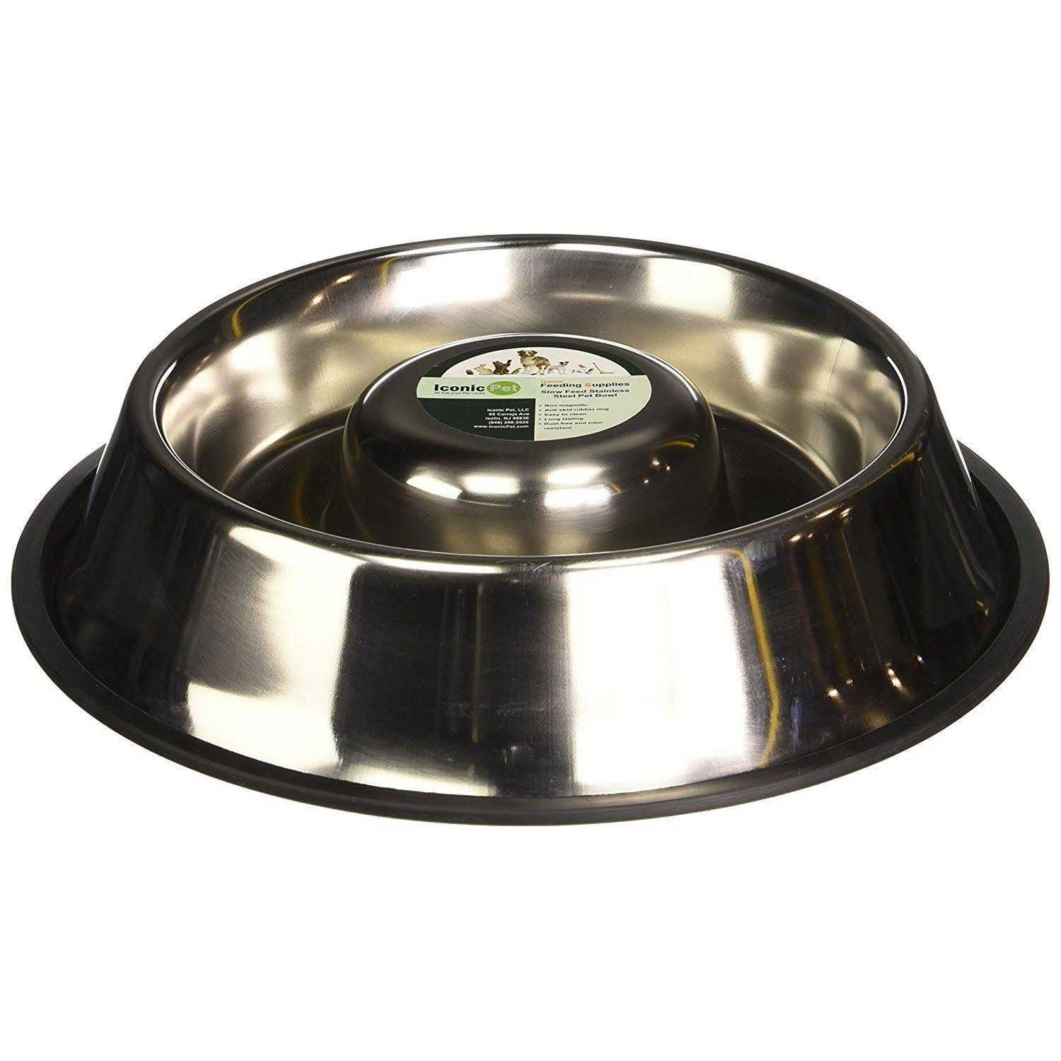 Iconic Pet Slow Feed Stainless Steel Pet Bowl - Healthber