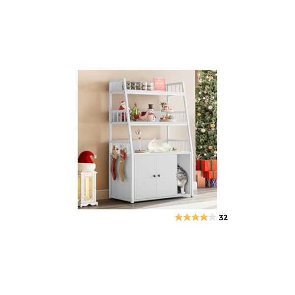YITAHOME Cat Litter Box Enclosure with Storage Shelves Indoor Large Litter Box Furniture Wooden Hidden Cat Cabinet Washroom - Healthber
