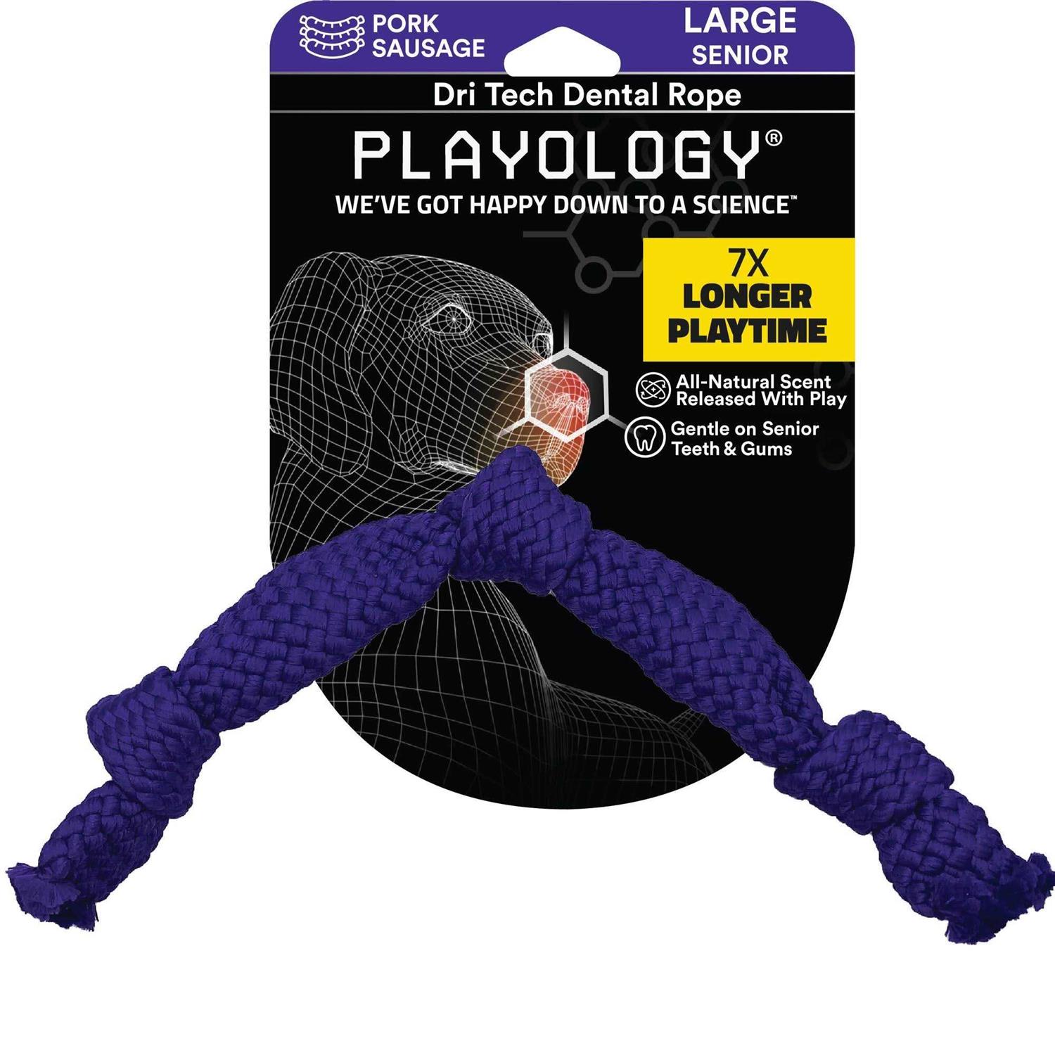 Playology Dri-Tech Dental Rope Peanut Butter Scented Dog Toy - Healthber