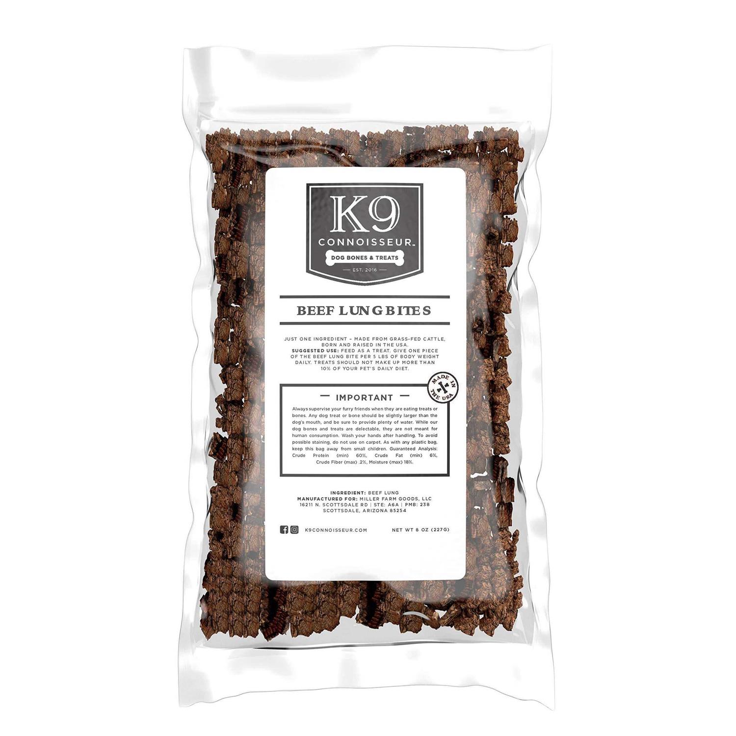 K9 Connoisseur Low to Odor Free Slow Roasted Beef Lung Bites for Dogs Made in USA Grain & Rawhide Free Natural Dog Treats - Healthber