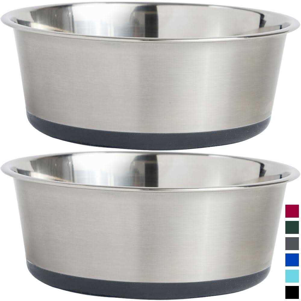 Gorilla Grip Stainless Steel Metal Dog Bowl Set of 2 Rubber Base - Healthber