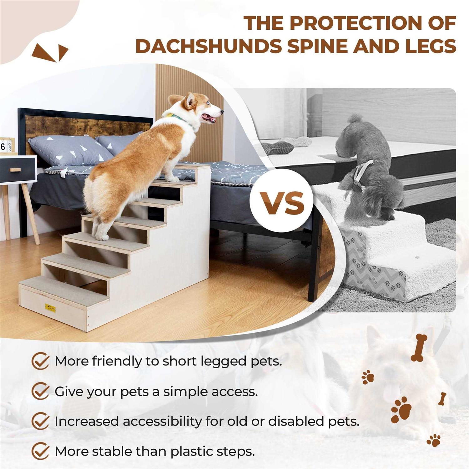 CoziwowWood Dog Stairs Climber 7-Step Pet Ladder with Carpet Steps - Healthber