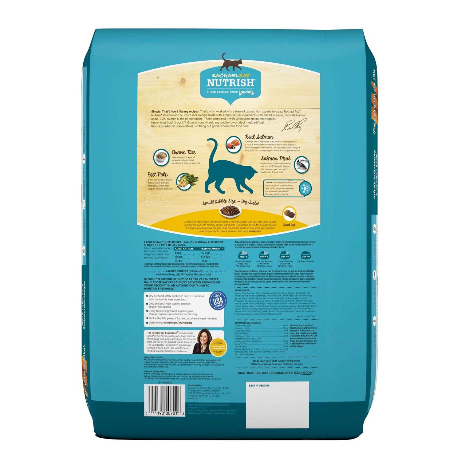Rachael Ray Nutrish Natural Salmon & Brown Rice Recipe Dry Cat Food - Healthber