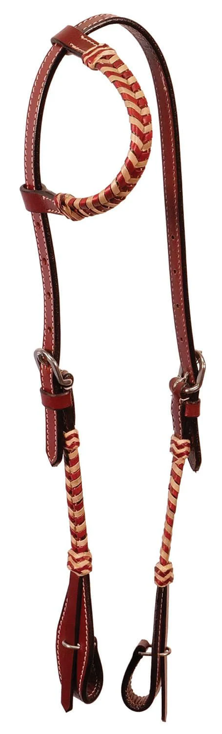 Buffalo Leather Brown Rawhide Laced One Ear Headstall - Healthber