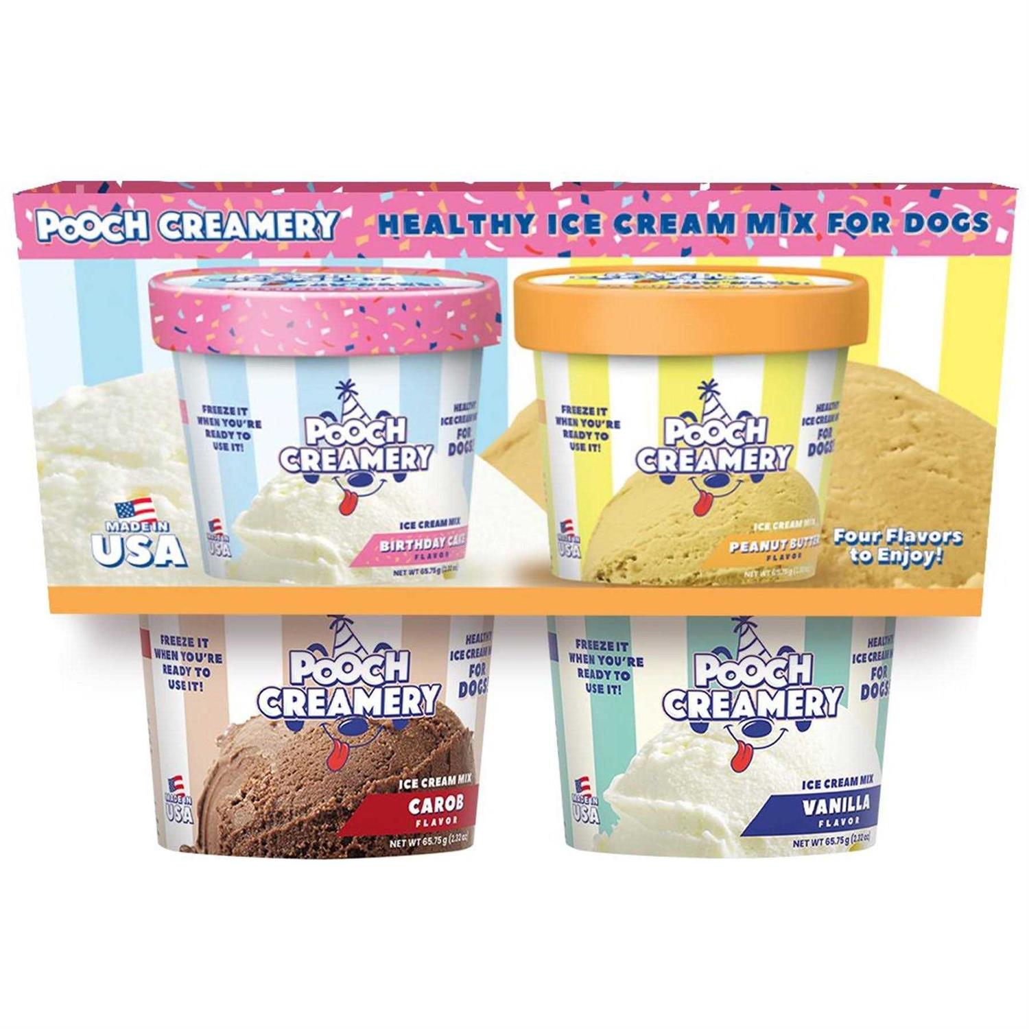 Pooch Creamery Peanut Butter Birthday Cake vanilla carob flavor Ice Cream Mix Dog Treats - Healthber