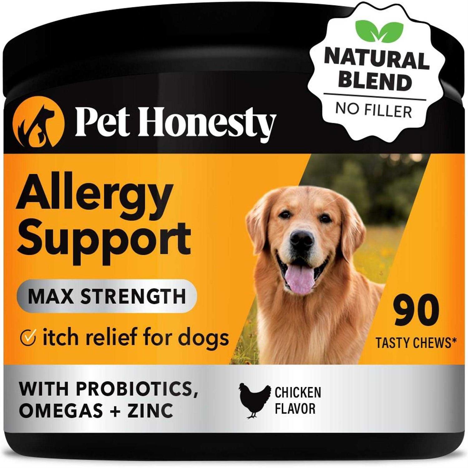 Pet Honesty Dog Max Strength Allergy Support Supplement w Probioitcs Omegas and Zinc - Healthber