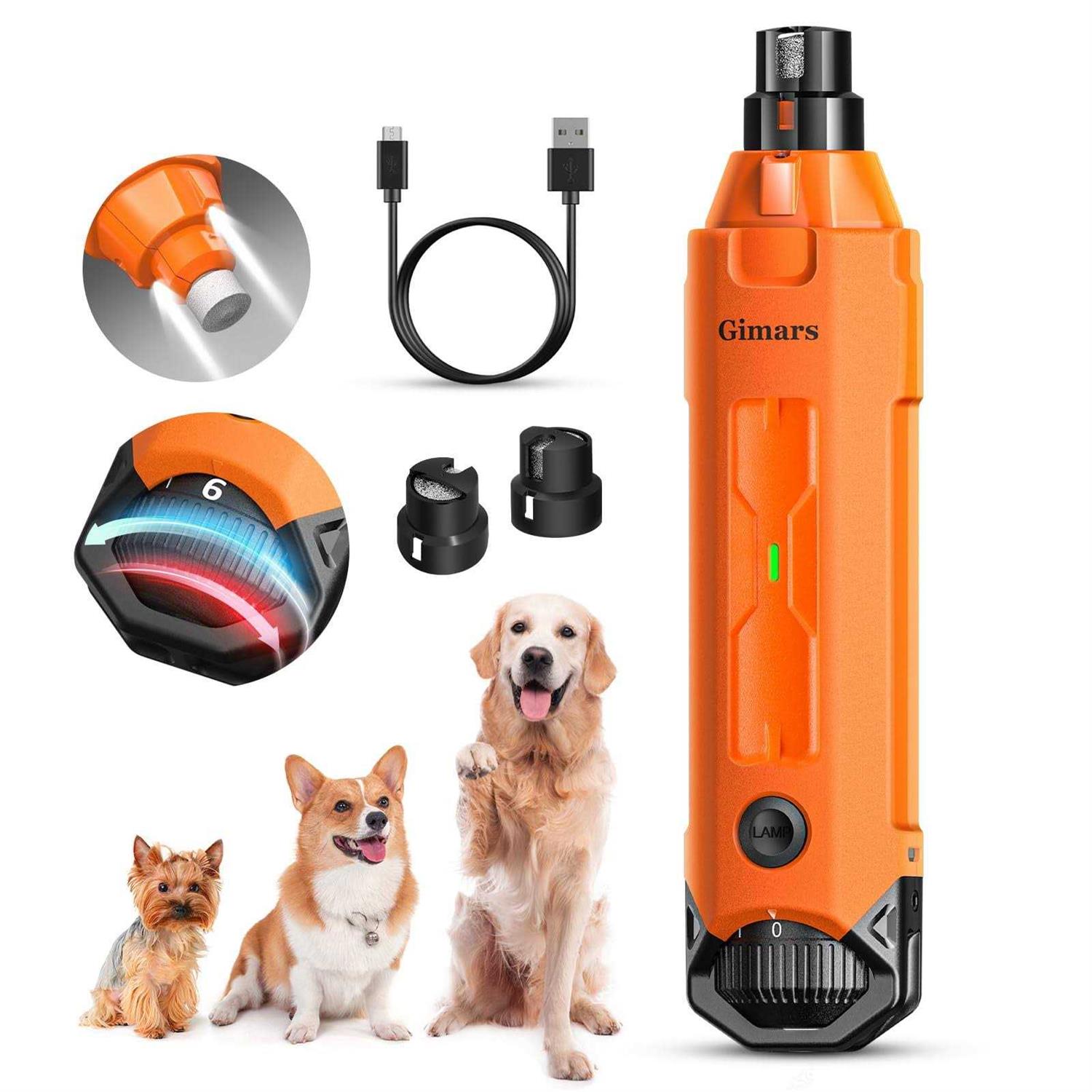 Gimars Upgrade Super Quiet Adjustable 6 Speed Powerful 12000rpm Allow All Controll Dog Nail Grinder 45 db Dual Led Light Pet Nail Grinder USB - Healthber